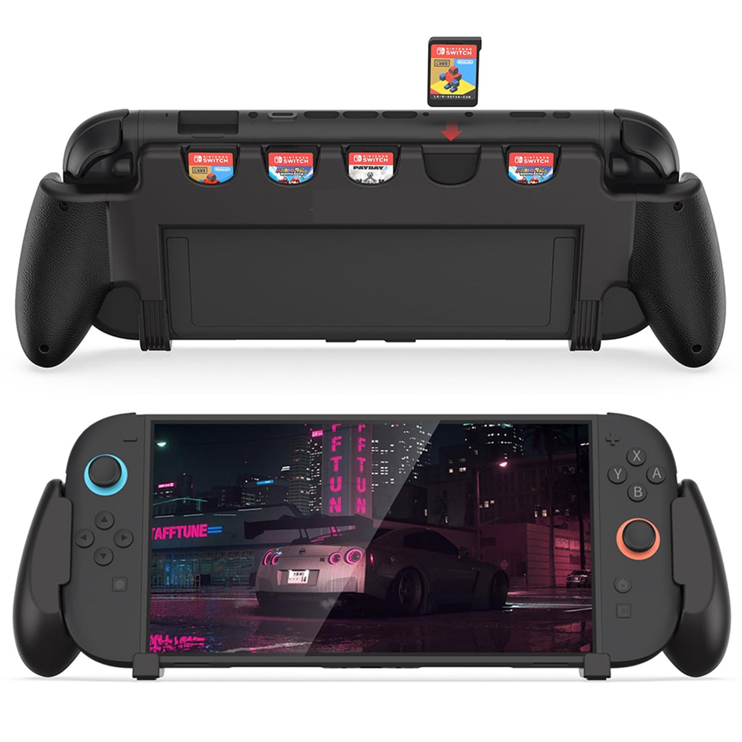 Ergonomic Console Grip with 5 Game Slots for Nintendo Switch 2 (2025) - Perfect for Handheld Mode Large Hands and Comfortable Gaming - Hard Shell Black (Not Compatible with Switch 1)