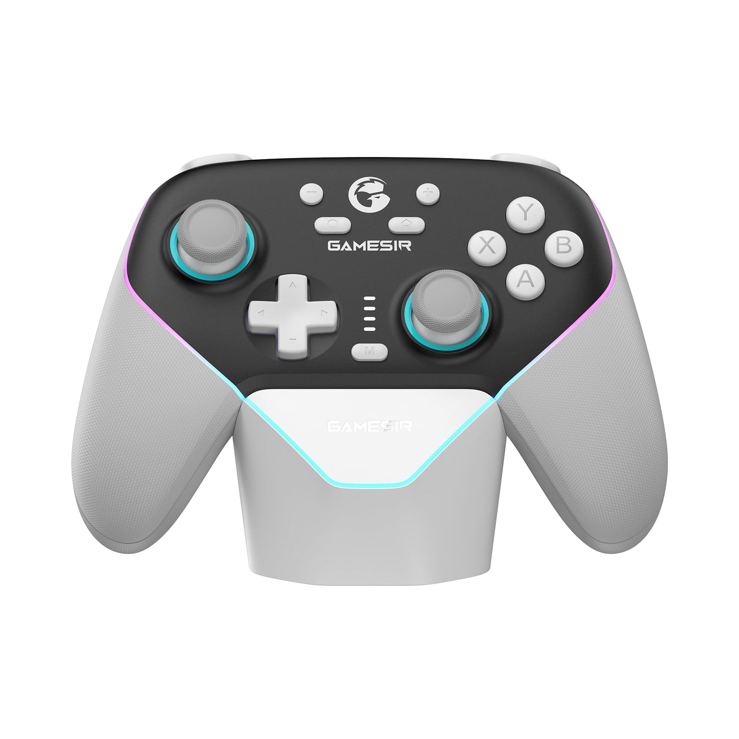 GameSir Super Nova Wireless Gaming Controller for PC/Switch/iOS/Android Hall Effect Stick & Trigger RGB Lighting Swappable ABXY Detachable Faceplate 1000mAh with Charging Dock - Black&White