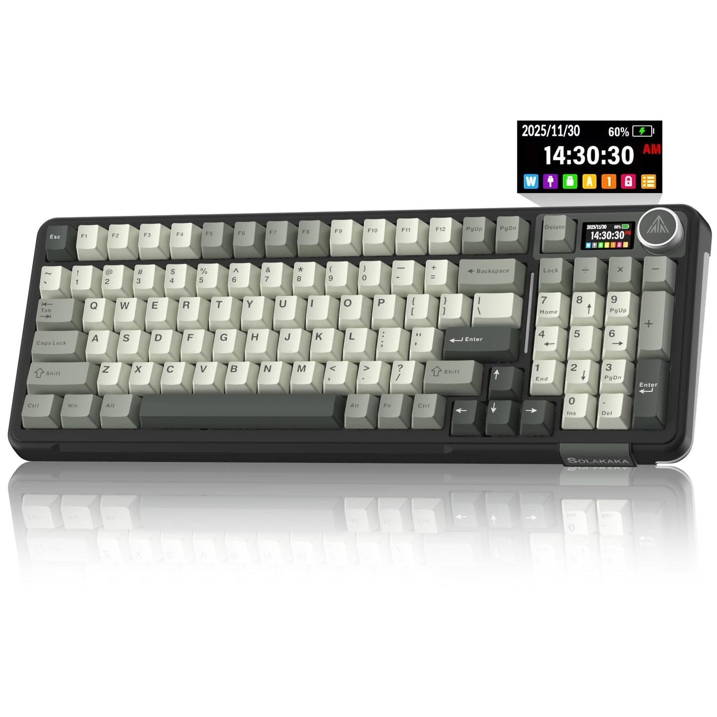 SOLAKAKA A99 Pro Wireless Mechanical Keyboard with LCD Screen & Metal Knob 2.4GHz/BT5.0/USB-C RGB Backlit Gaming Keyboard Hot Swappable Creamy Keyboard with Gasket Structure for Win/Mac