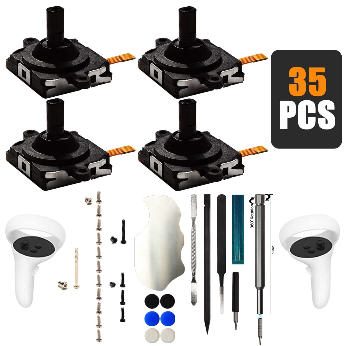 iParto 4 Pack Joystick Replacement for Oculus Quest 2 Controller Thumb Stick Replacement for Meta Quest 2 Left/Right Joystick Analog with Screws Thumbstick Caps Tools