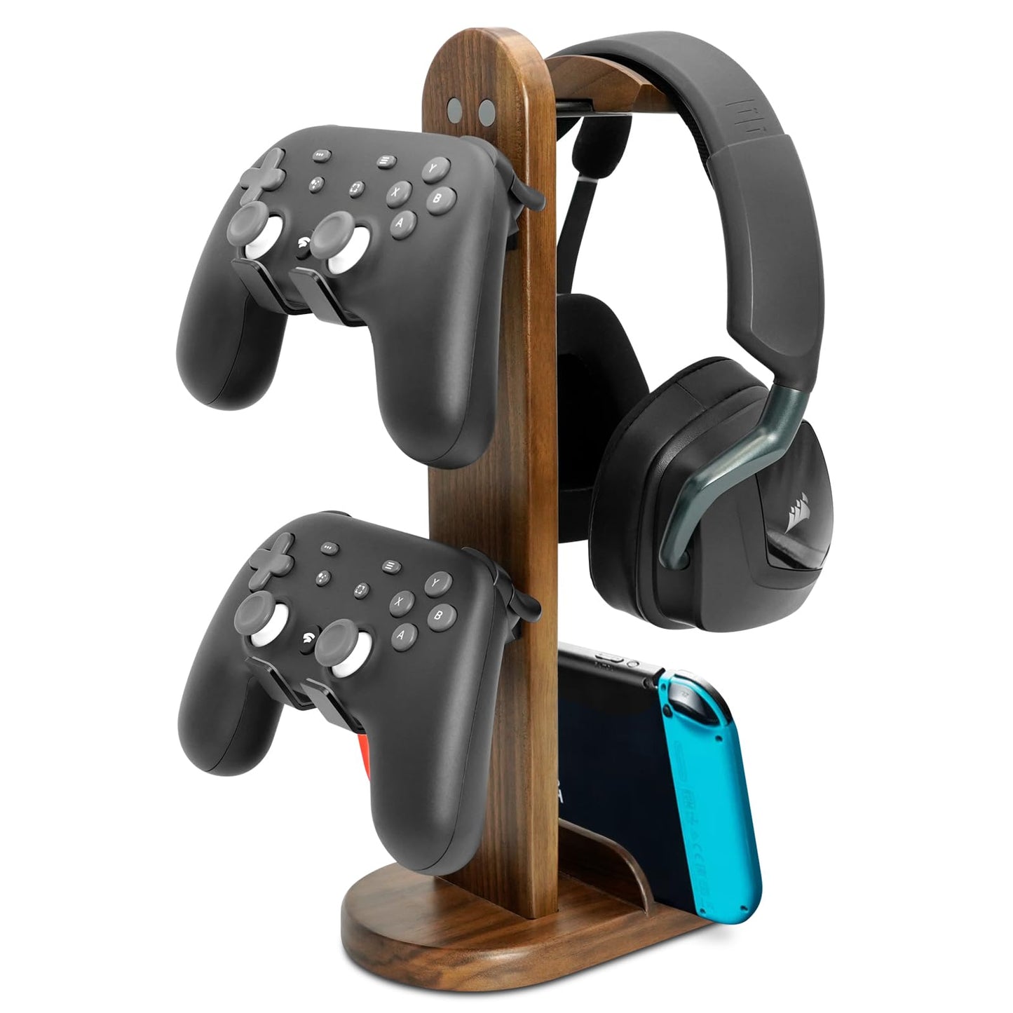 Controller Holder with Headphone Stand - Wood Gaming Controller Stand for Xbox PS5 PS4 Switch Pro PC Gaming Accessories - Present Idea for Husband Boyfriend Gamers Game Lover Game Room Decor