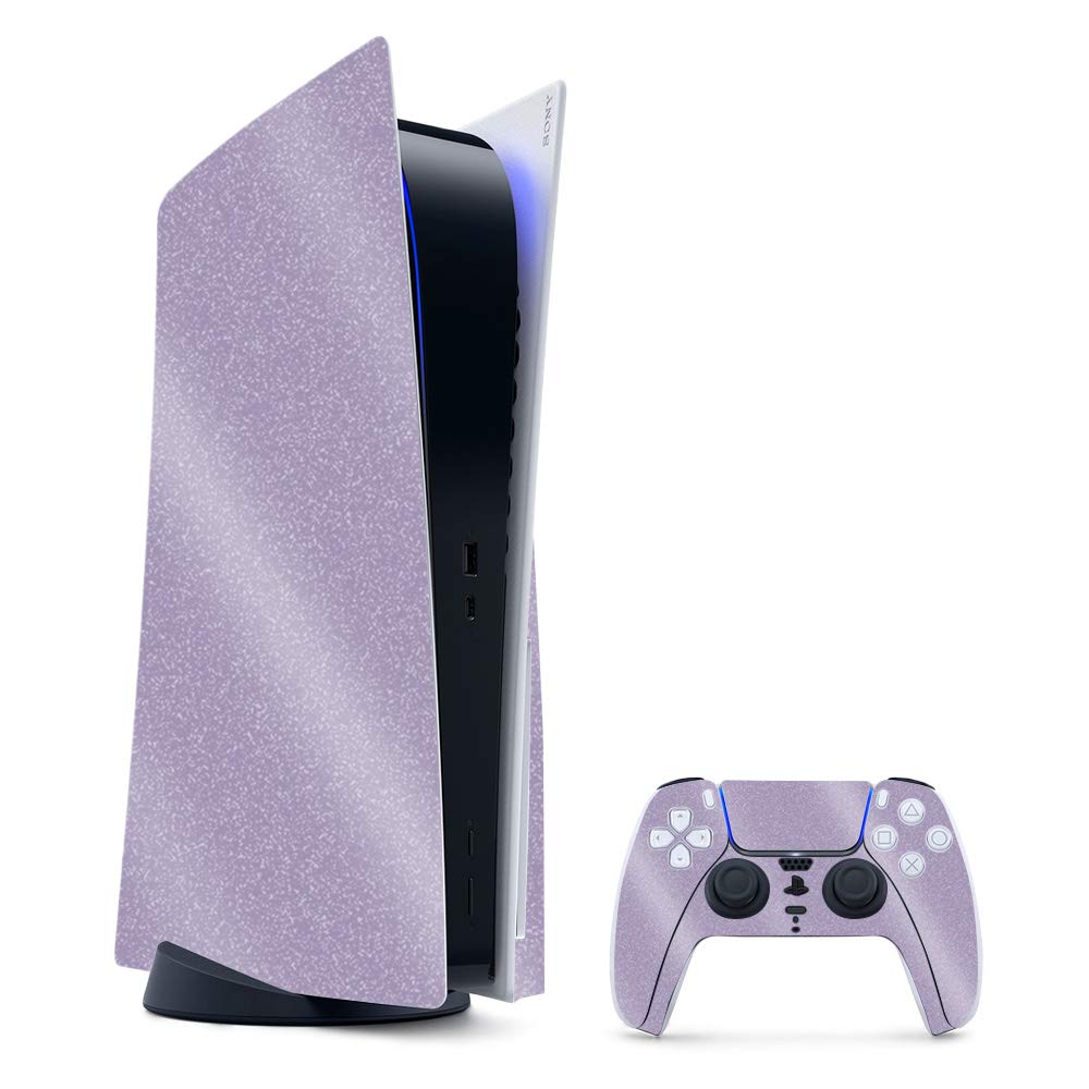 MightySkins Glossy Glitter Gaming Skin for PS5 / PlayStation 5 Bundle - Solid Lavender | Durable High-Gloss Glitter Finish | Easy to Apply and Change Style | Made in The USA