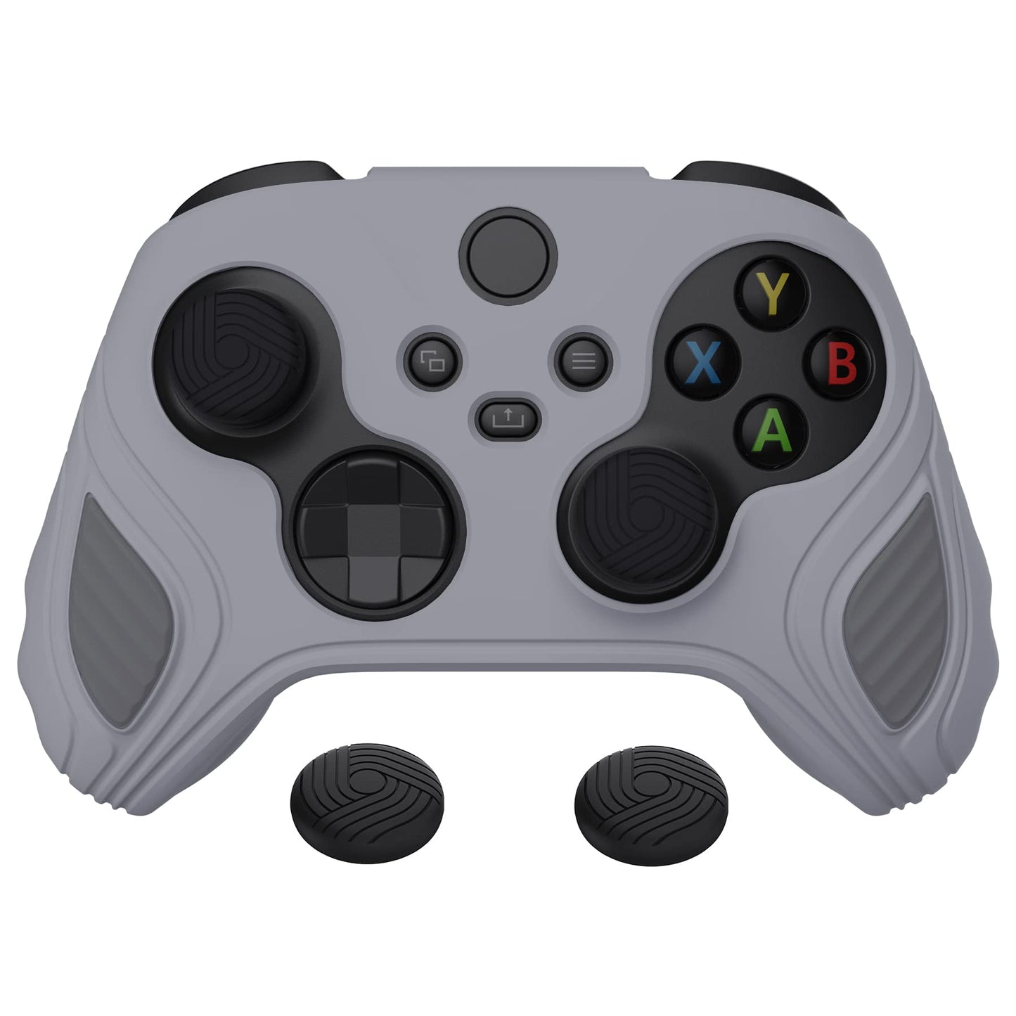 PlayVital Scorpion Edition Two-Tone Anti-Slip Silicone Case Cover for Xbox Series X/S Controller Soft Rubber Case for Xbox Core Wireless Controller with Thumb Grip Caps - Metallic Gray & Dark Gray