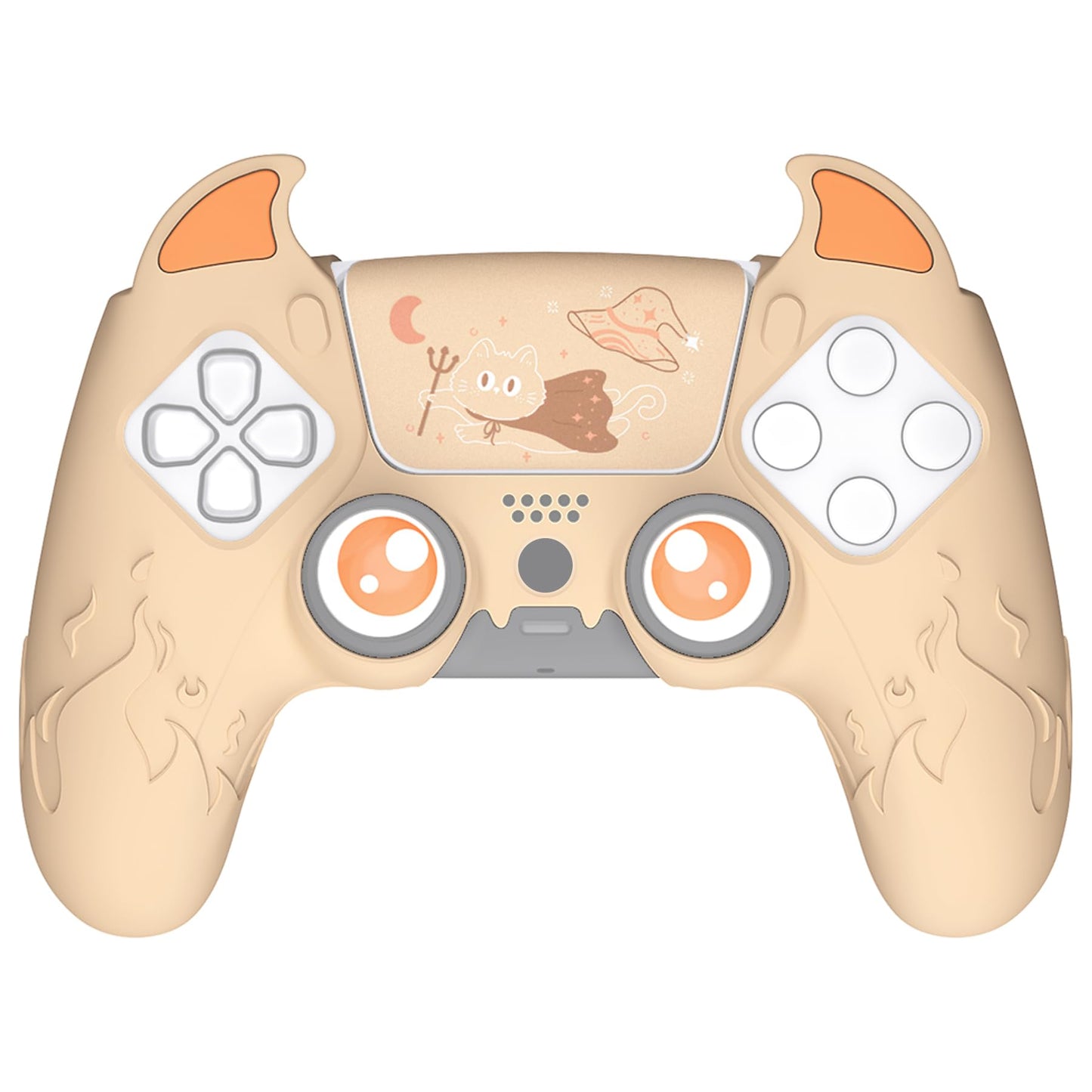 PlayVital Halloween Cute Demon Controller Silicone Case for ps5 Kawaii Controller Cover Gamepad Skin Protector for ps5 with Touch Pad Sticker & Thumb Grip Caps - Orange
