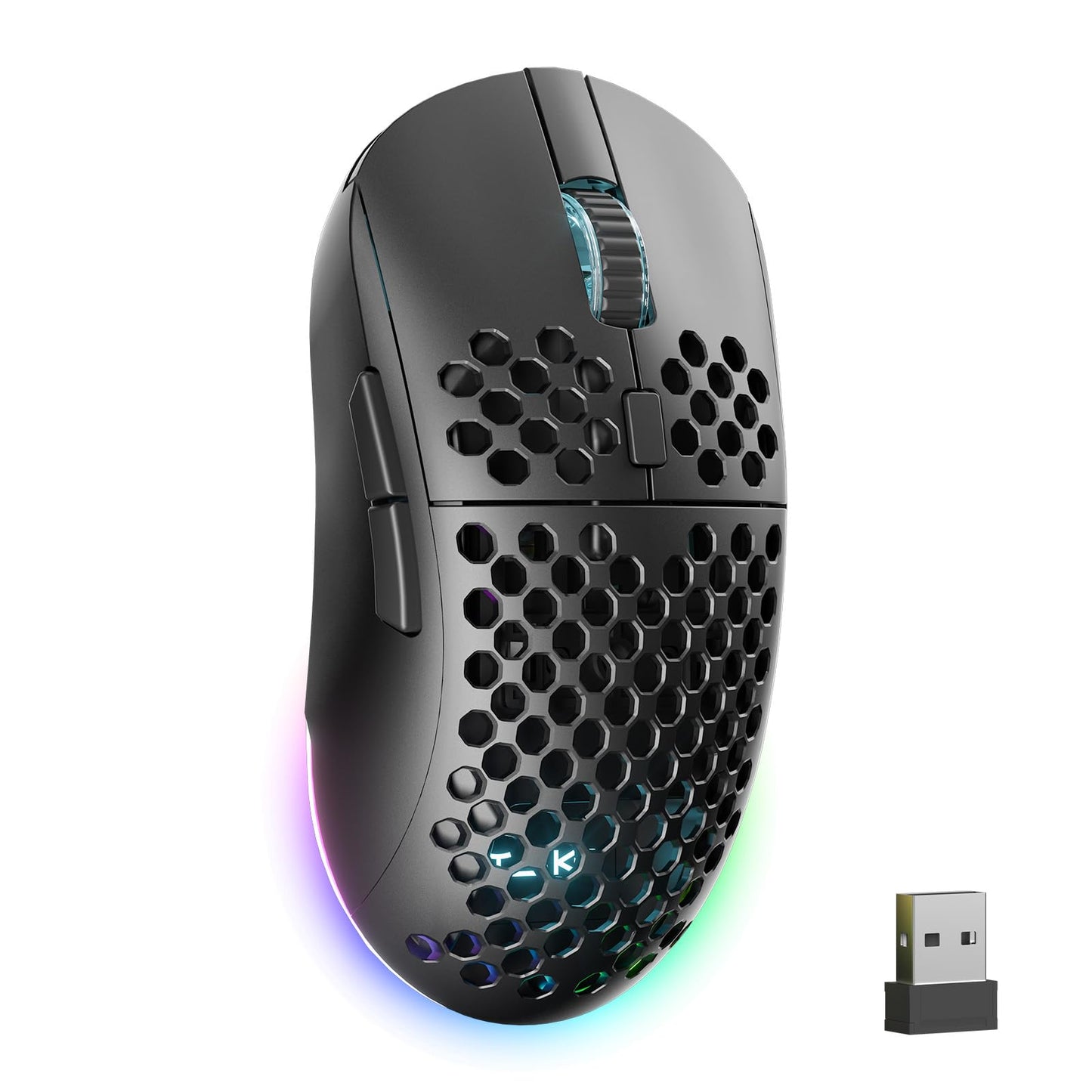 TMKB Wireless Gaming Mouse 24000DPI Optical Sensor 180Hrs Battery Lightweight 6 Programmable Buttons RGB Strip 2.4G/BT5.2/USB-C Wired for PC/Mac/Laptop - Matte Black
