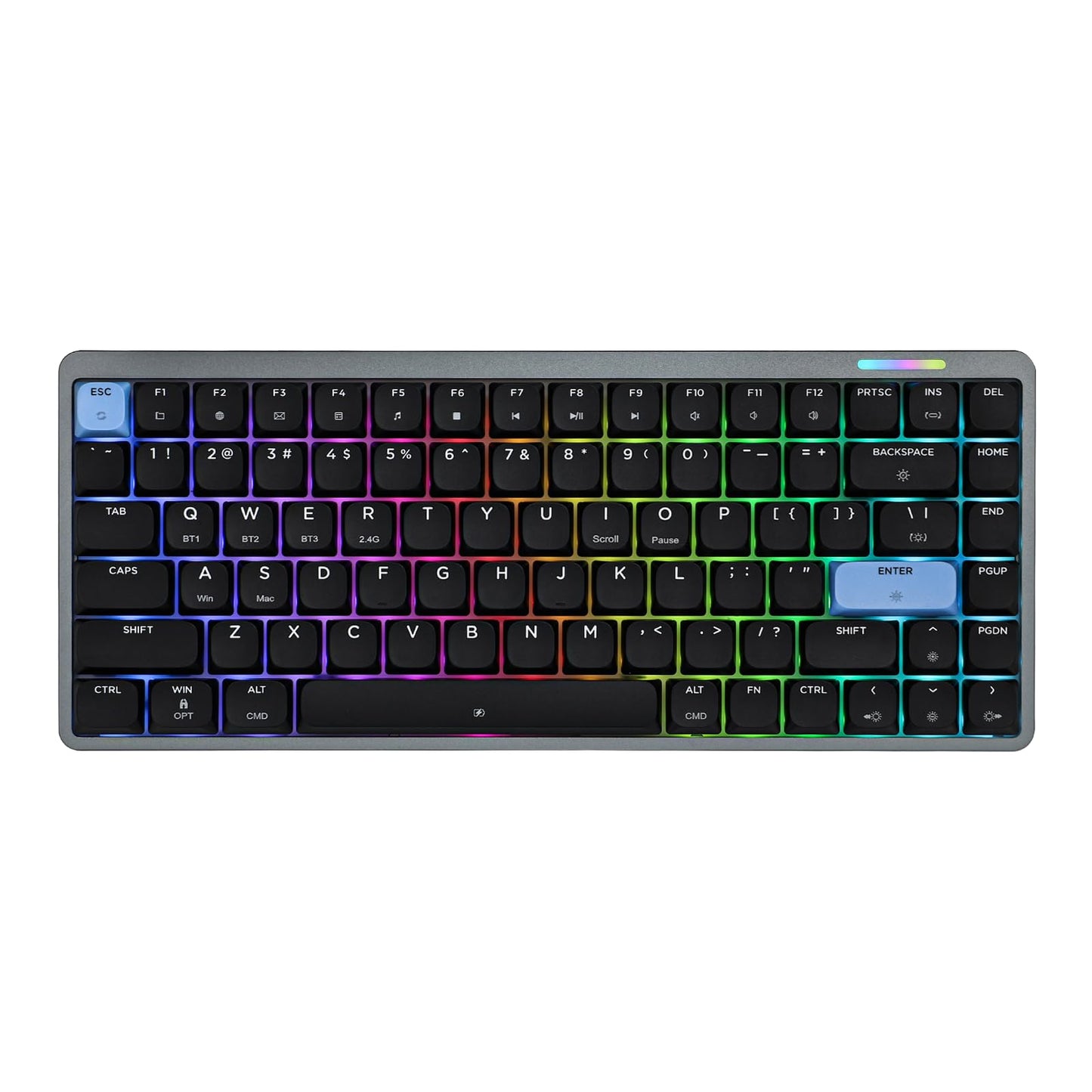 EPOMAKER Luma84 Low Profile Aluminum Mechanical Keyboard QMK/VIA Programmable Tri-Mode Wireless Win/MAC/Linux Compatible RGB Backlight (Black&Blue Gateron Low-Profile Brown Switch)