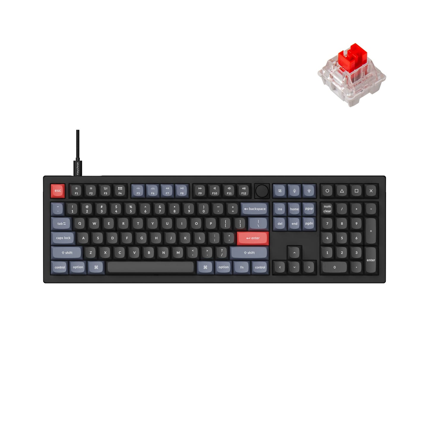Keychron V6 Wired Custom Mechanical Keyboard Knob Version Full-Size QMK/VIA Programmable Macro with Hot-swappable Keychron K Pro Red Switch Compatible with Mac Windows Linux Black (Non-Transparent)