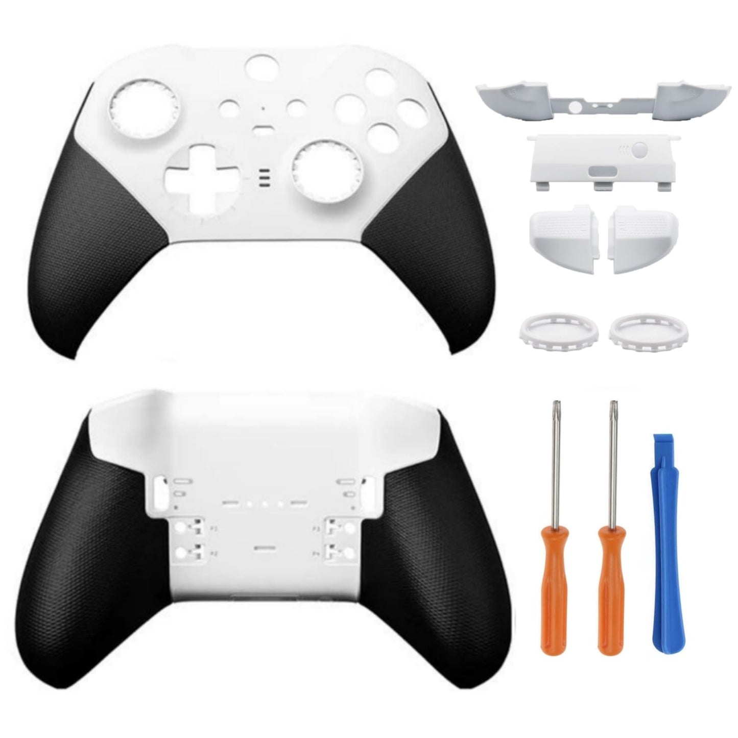 Hzxkqmil Replacement Housing Shell Kit for Xbox Elite Series 2 Core Controller - White Front Back Case Cover Faceplate with LB RB Trigger Button Bumper LT RT Button Decorative Ring Accessories