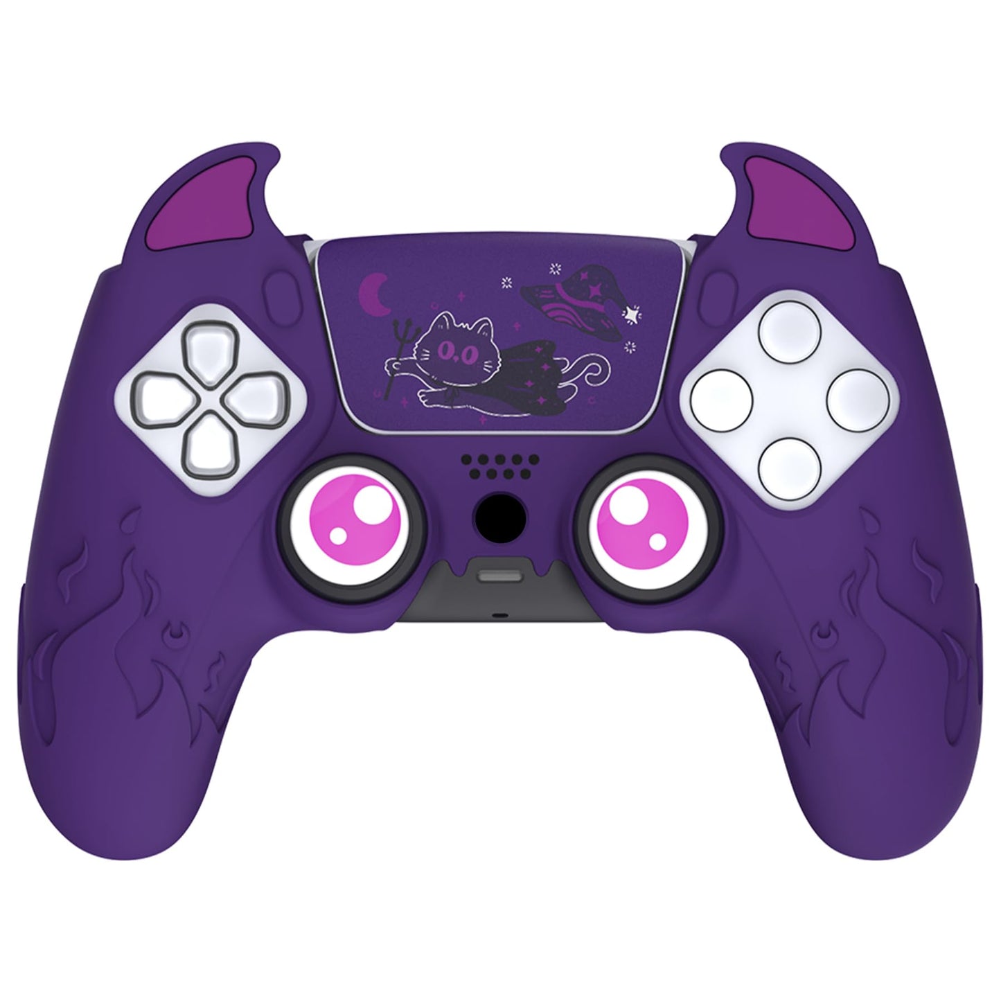 PlayVital Halloween Cute Demon Controller Silicone Case for ps5 Kawaii Controller Cover Gamepad Skin Protector for ps5 with Touch Pad Sticker & Thumb Grip Caps - Purple