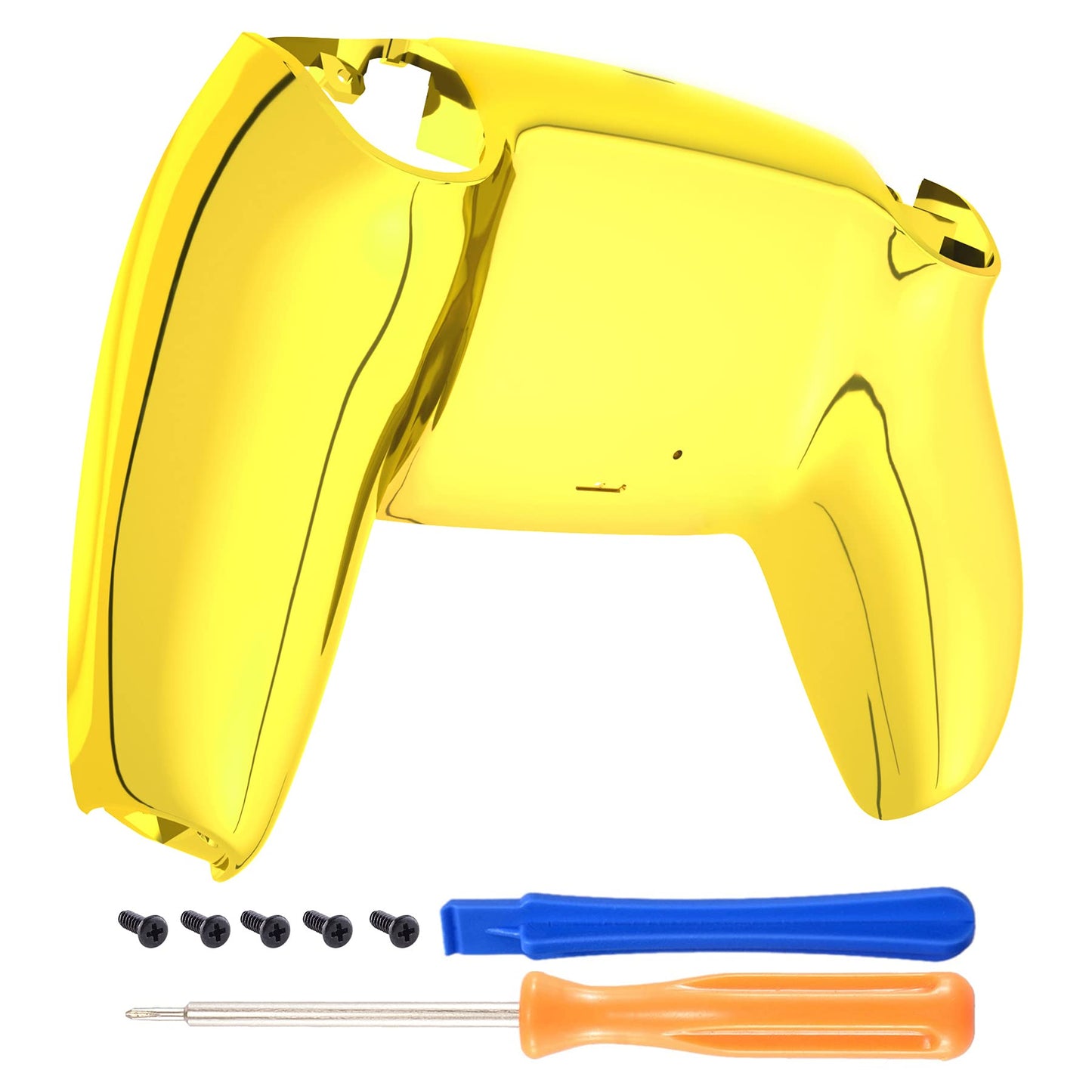 eXtremeRate Chrome Gold Glossy Custom Back Plate Bottom Shell Compatible with ps5 Controller, Replacement Back Shell Cover Compa