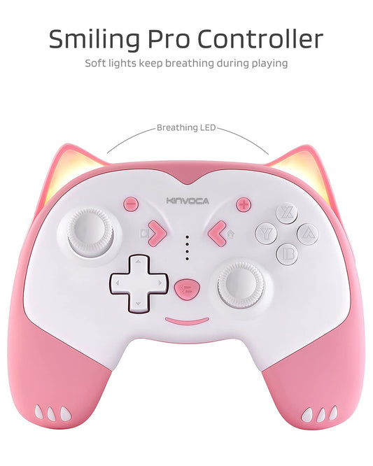 KINVOCA Wireless Controller for Nintendo Switch/Switch Lite - Pink, Turbo, Motion, Vibration, Headphone Jack, Model EG09A