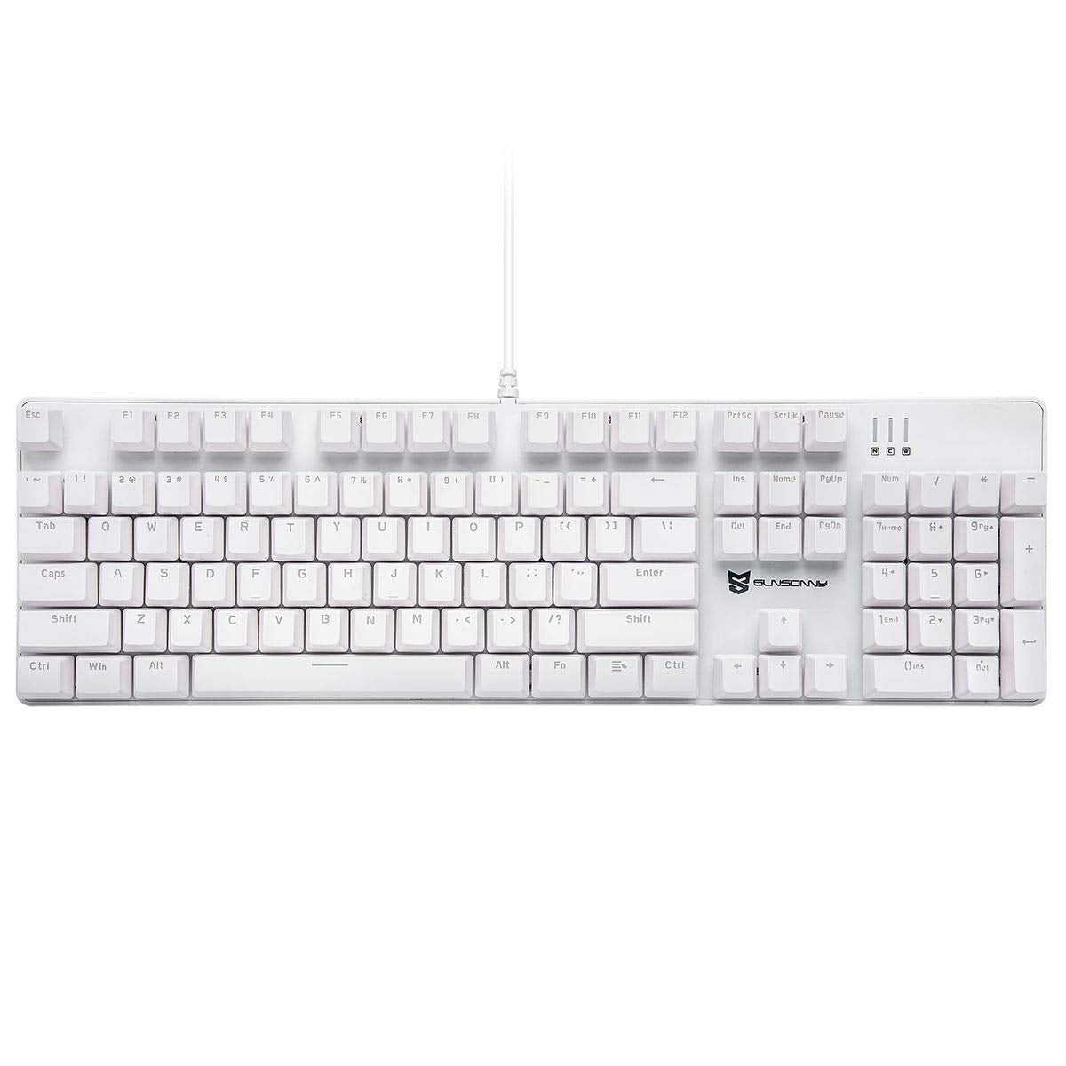 Merdia Mechanical Keyboard Gaming Keyboard | Blue Switch & Ice Blue Backlit Keyboard | 104 Keys US Layout | Wired Gaming Keyboard | Hot Swappable Mechanical Keyboard | PC Gaming Keyboards (White)