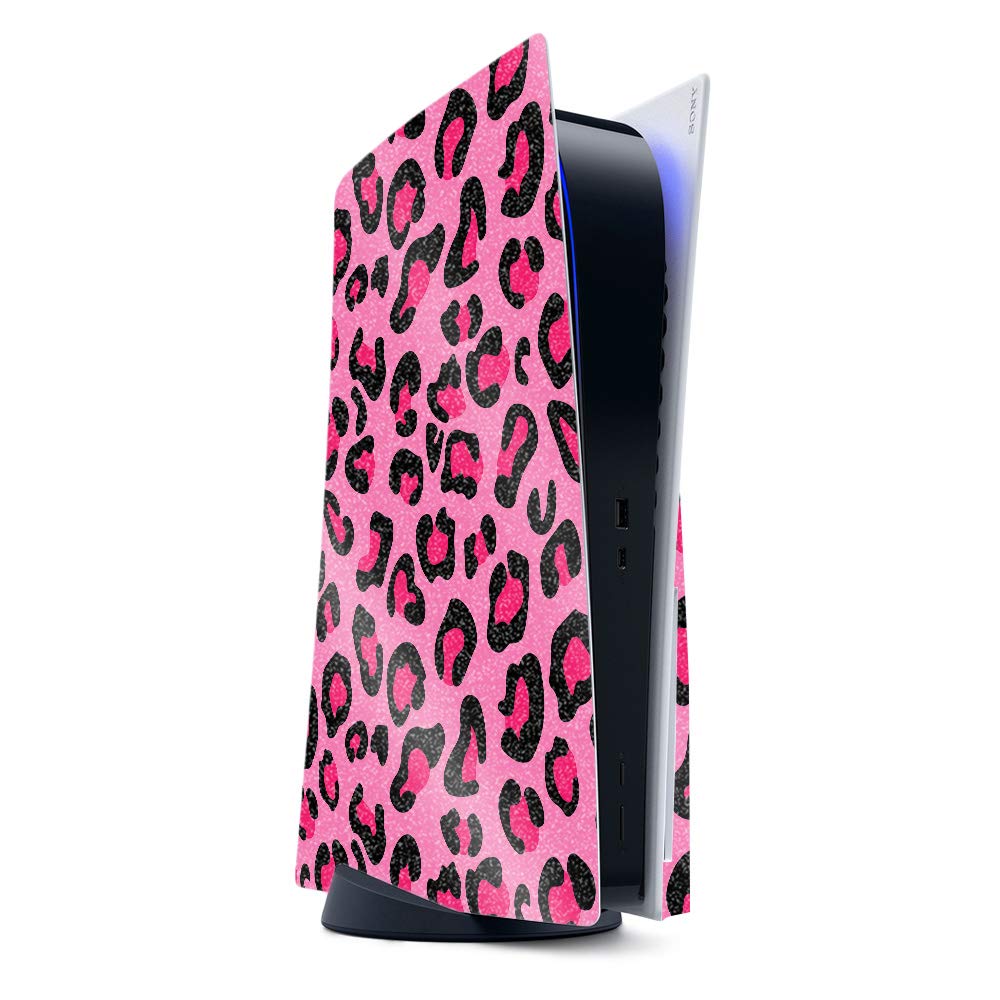 MightySkins Glossy Glitter Gaming Skin for PS5 / PlayStation 5 - Pink Leopard | Durable High-Gloss Glitter Finish | Easy to Apply and Change Style | Made in The USA