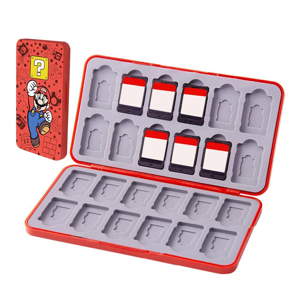 PERFECTSIGHT 24 Switch Game Card Case for Nintendo Switch 2/ OLED / Lite Cute 24 Game Holder Cartridge Case for Game Cards and SD Cards Kawaii Portable Compact Storage Box Red M