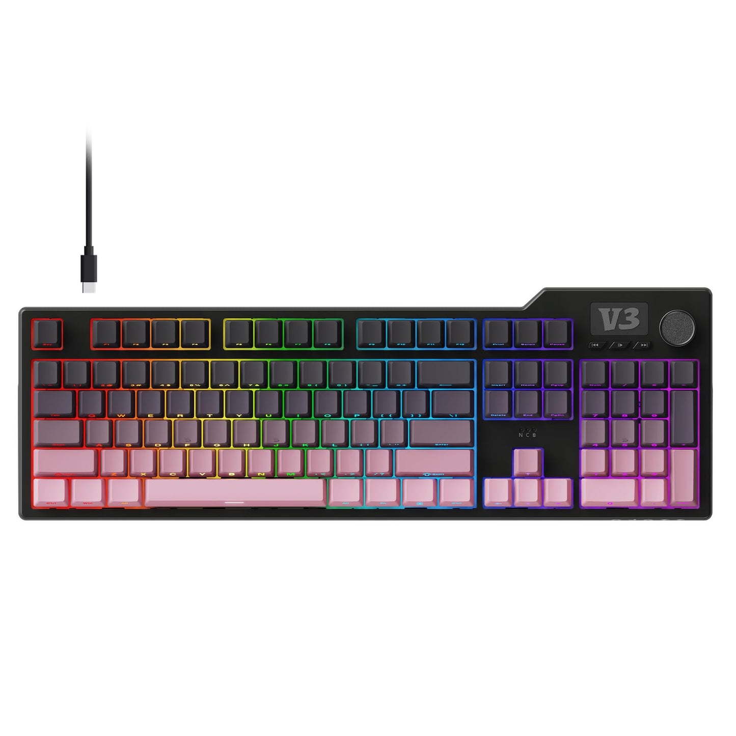 AK35I V3 104-Key Full Size Wired Gasket Mount Gaming Keyboard with Multimedia Buttons & Knob Control | Five Layer Pad | OEM Profile PBT Keycaps | White Backlit Custom Keyboard