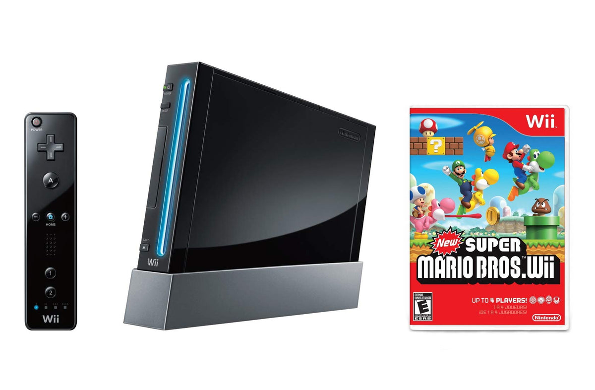 Nintendo Wii Console Black with New Super Mario Bros Wii (refurbished)