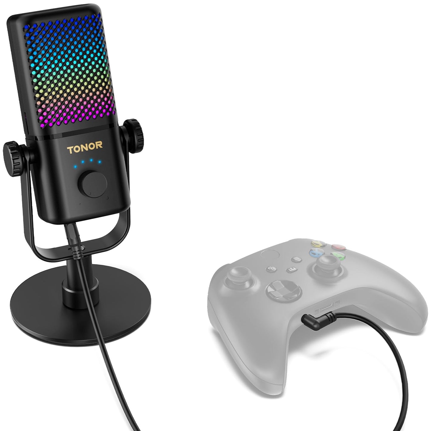 TONOR Gaming Microphone Compatible with Xbox RGB Condenser Streaming Mic with 30H Battery Life Low Noise Monitoring Gain Control One Tap Mute Fast Charging Compatible with Capture Card TCX3