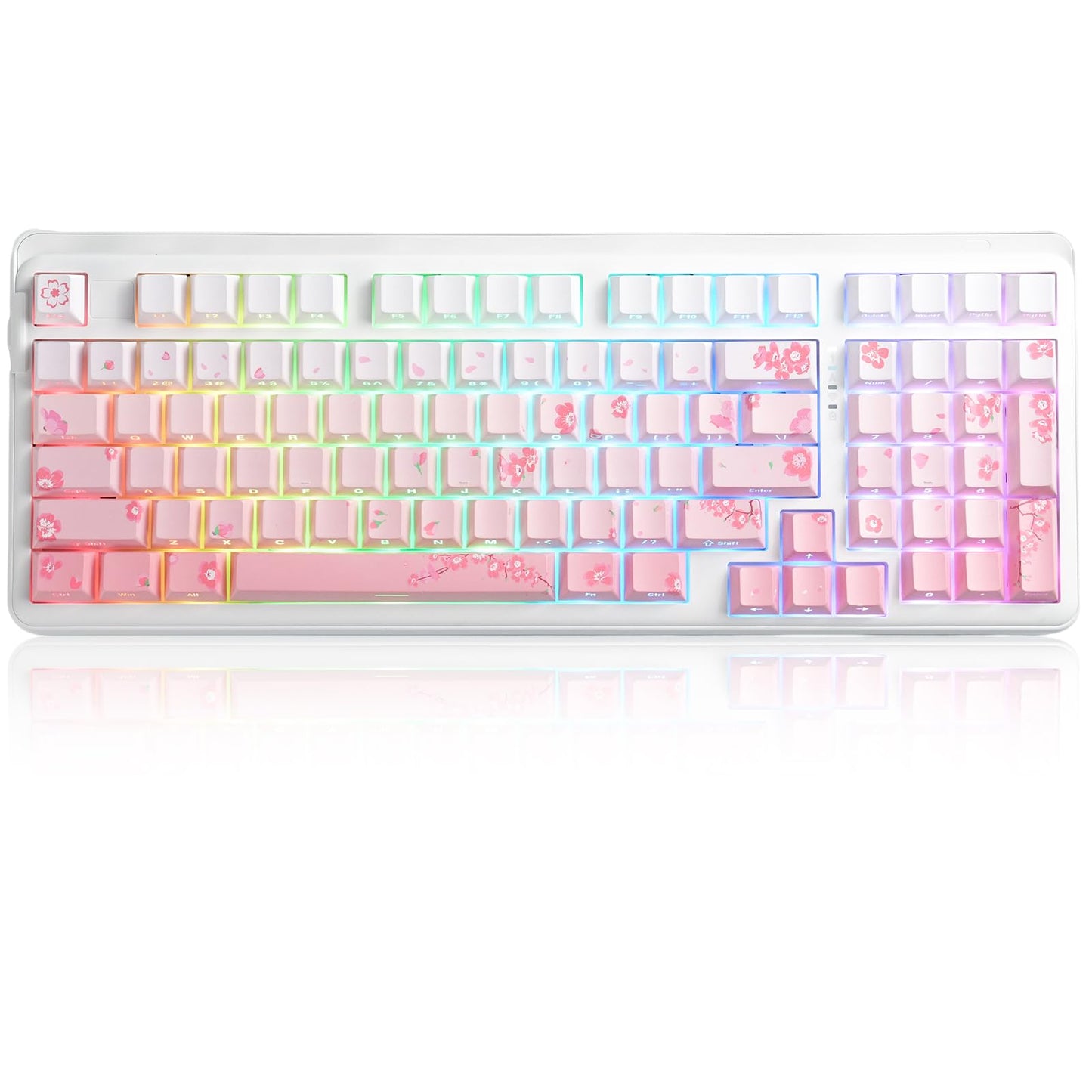DAREU EK98pro Sakura Pink Wireless Mechanical Keyboard Tri-Mode BT/2.4GHz/USB-C Creamy Gaming Keyboard with Number Pad Gasket Structure Hot Swappable Custom RGB Backlit for Win/Mac