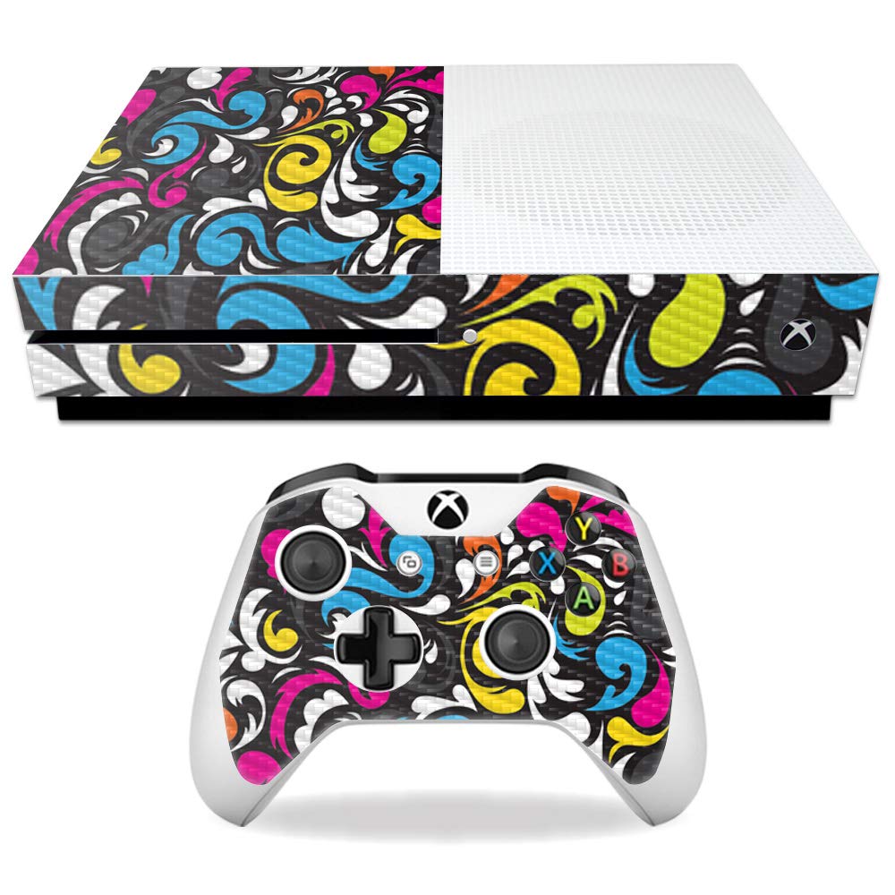 MightySkins Carbon Fiber Skin for Microsoft Xbox One S - Swirly | Protective Durable Textured Carbon Fiber Finish | Easy to Apply Remove and Change Styles | Made in The USA