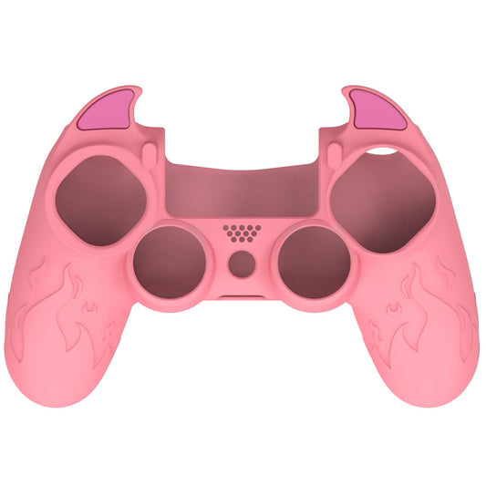 PlayVital PS4 Cute Demon Controller Skin - Pink Silicone Anti-Slip Cover with Thumb Grips, Model BRJP4P003, Compatible with PS4 Slim/Pro