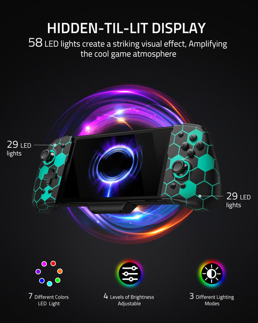 FUNLAB Switch Handheld Controller for Nintendo, Ergonomic Joypad, Customizable with 7 LED Colors, Black-Honeycomb Pattern