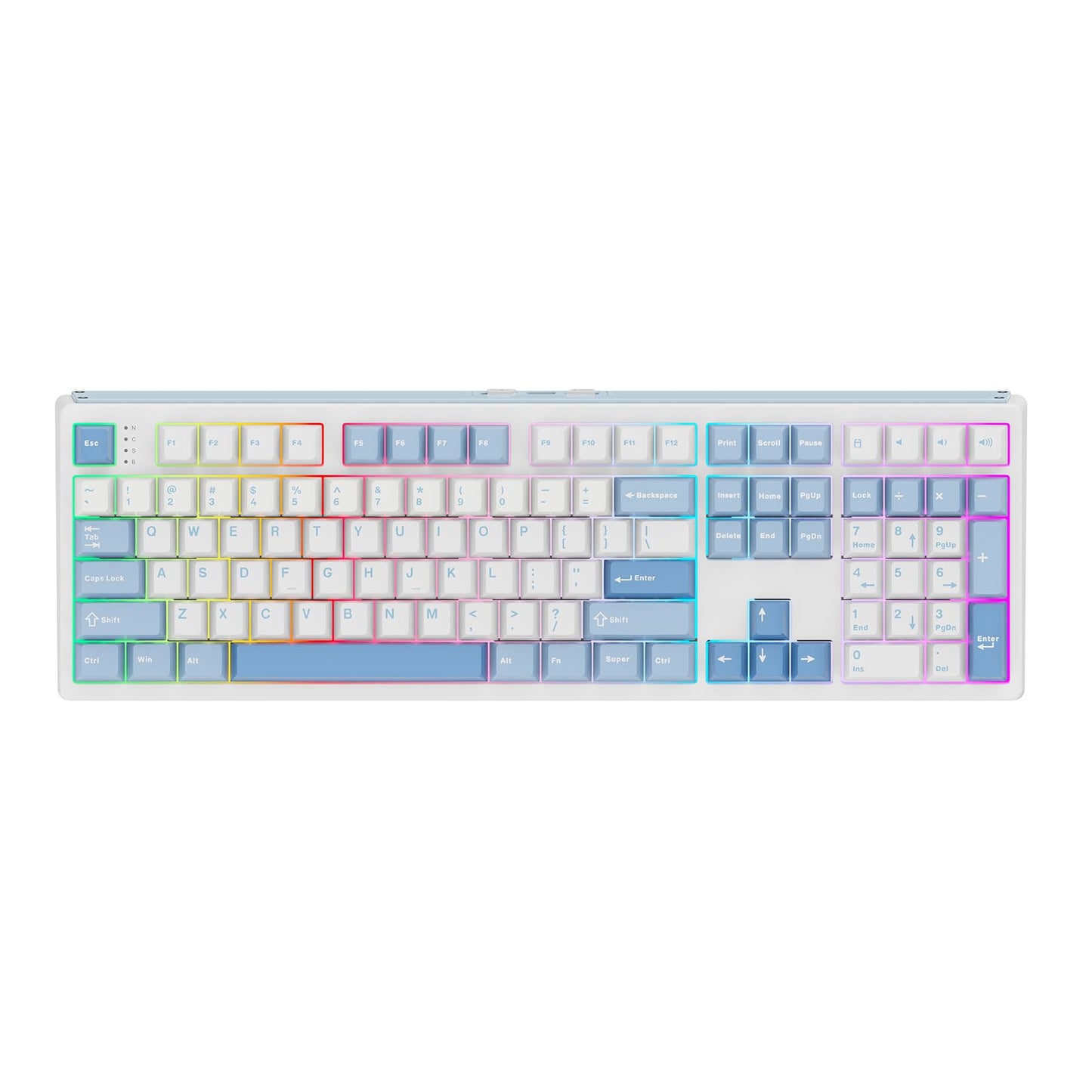 EPOMAKER TH108 Full Size Mechanical Keyboard Wireless Gaming Keyboard with 8000mAh Battery Creamy Gasket 108 Keys Hot Swap Custom Driver RGB Backlight (Blue&White Sea Salt Silent)