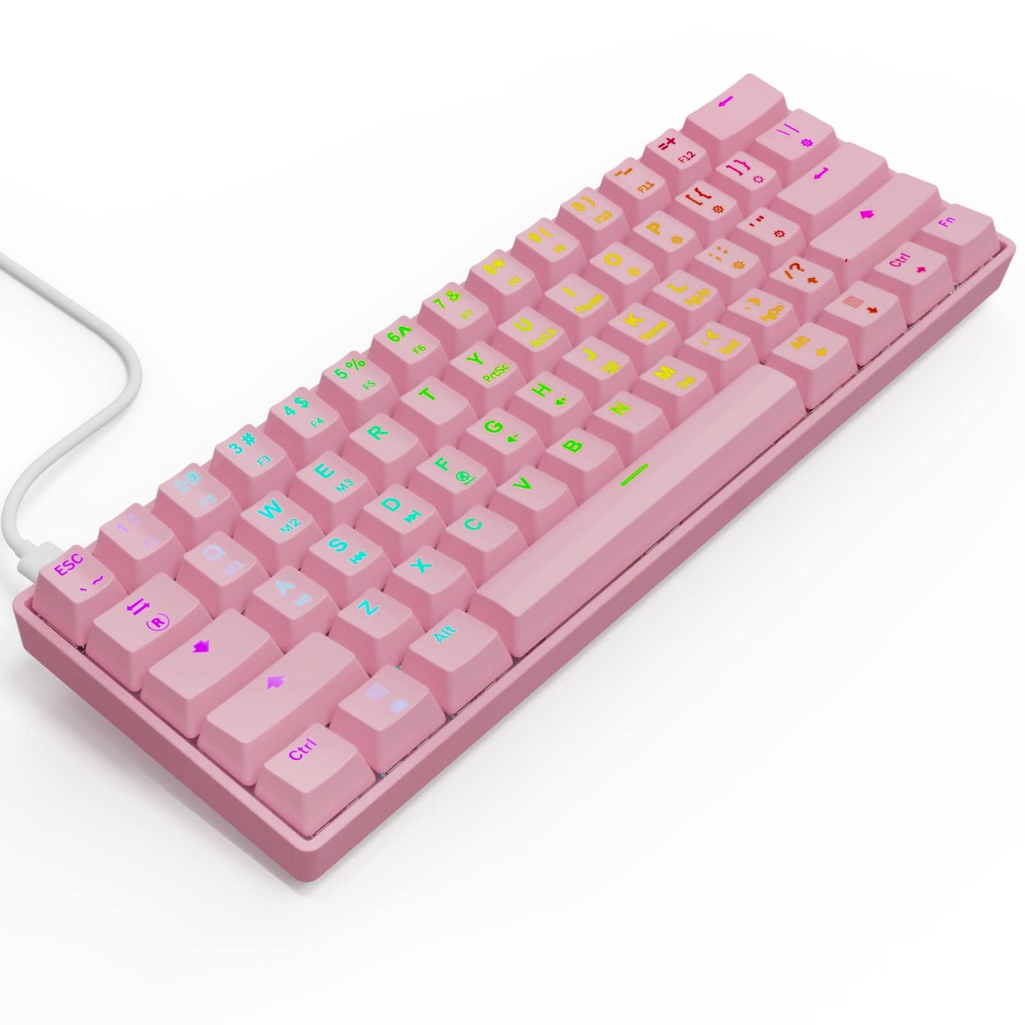 targeal 60% Mechanical Gaming Keyboard - 61 Keys Red Switch Quiet Office Computer Keyboard - Multi Color RGB Rainbow Led Backlit - Programmable for PC/Windows/Mac/Gamer - USB Wired - Pink