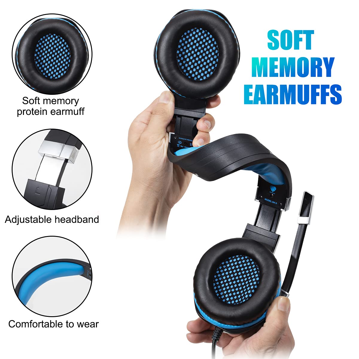 BUTFULAKE Gaming Headset - Noise Cancelling Over Ear Headphones with Mic, Bass Surround, Blue, Compatible with PS4, Xbox One, PC, PS5, Switch