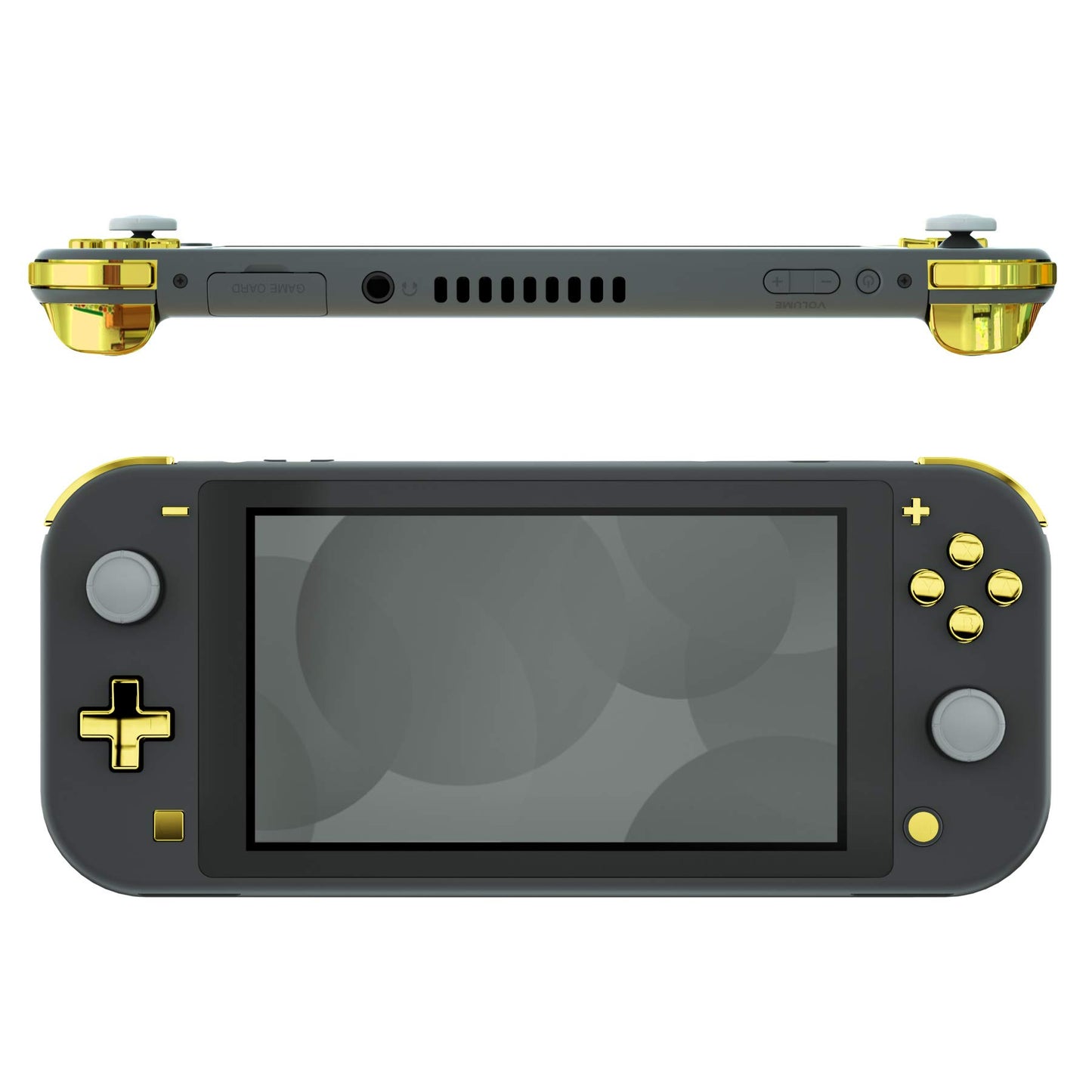 eXtremeRate Chrome Gold Glossy Replacement ABXY Home Capture Plus Minus Keys Dpad L R ZL ZR Trigger for Nintendo Switch Lite Full Set Buttons Repair Kits with Tools for Nintendo Switch Lite