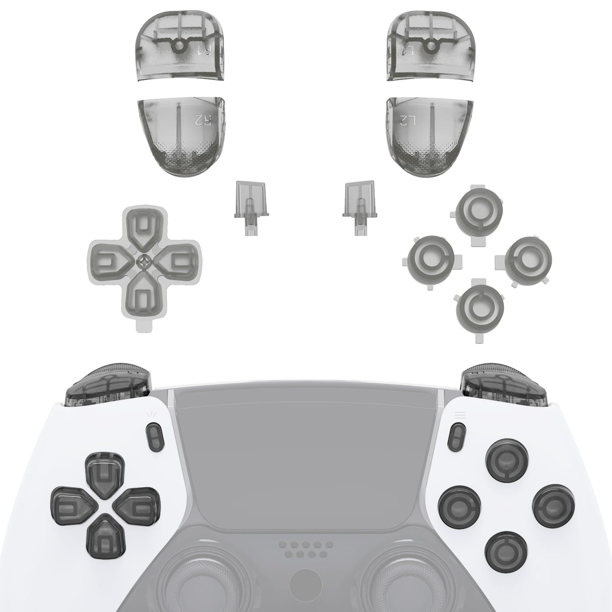eXtremeRate Replacement Full Set Buttons Compatible with ps5 Edge Controller Clear Black D-pad Share Options Home Face Buttons R1 L1 R2 L2 control buttons Compatible with ps5 Edge Controller