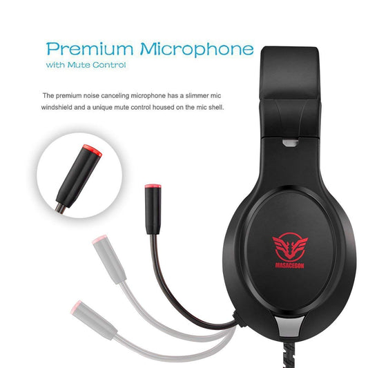 MASACEGON Gaming Headset - Noise Cancelling, Bass Surround, Flexible Mic, 3.5mm Wired, Over-Ear for Nintendo Switch, Xbox, PS4/PS5 - Red