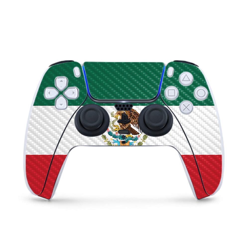 MightySkins Carbon Fiber Gaming Skin for PS5 / PlayStation 5 Controller - Mexican Flag | Durable Textured Carbon Fiber Finish | Easy to Apply and Change Style | Made in The USA