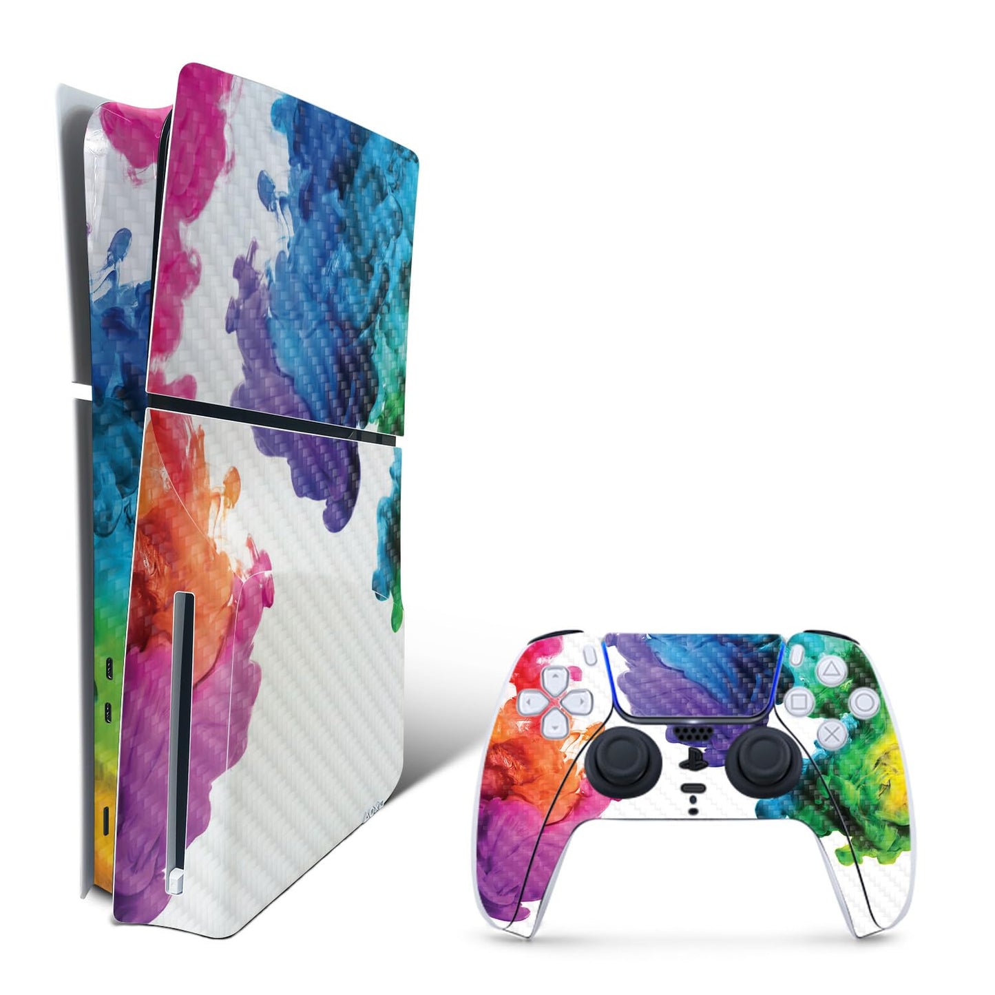 MightySkins Carbon Fiber Skin for PS5 PlayStation 5 Slim Disc Edition Bundle - Aqua Paint Protective Durable Textured Carbon Fiber Finish Easy to Apply Made in The USA