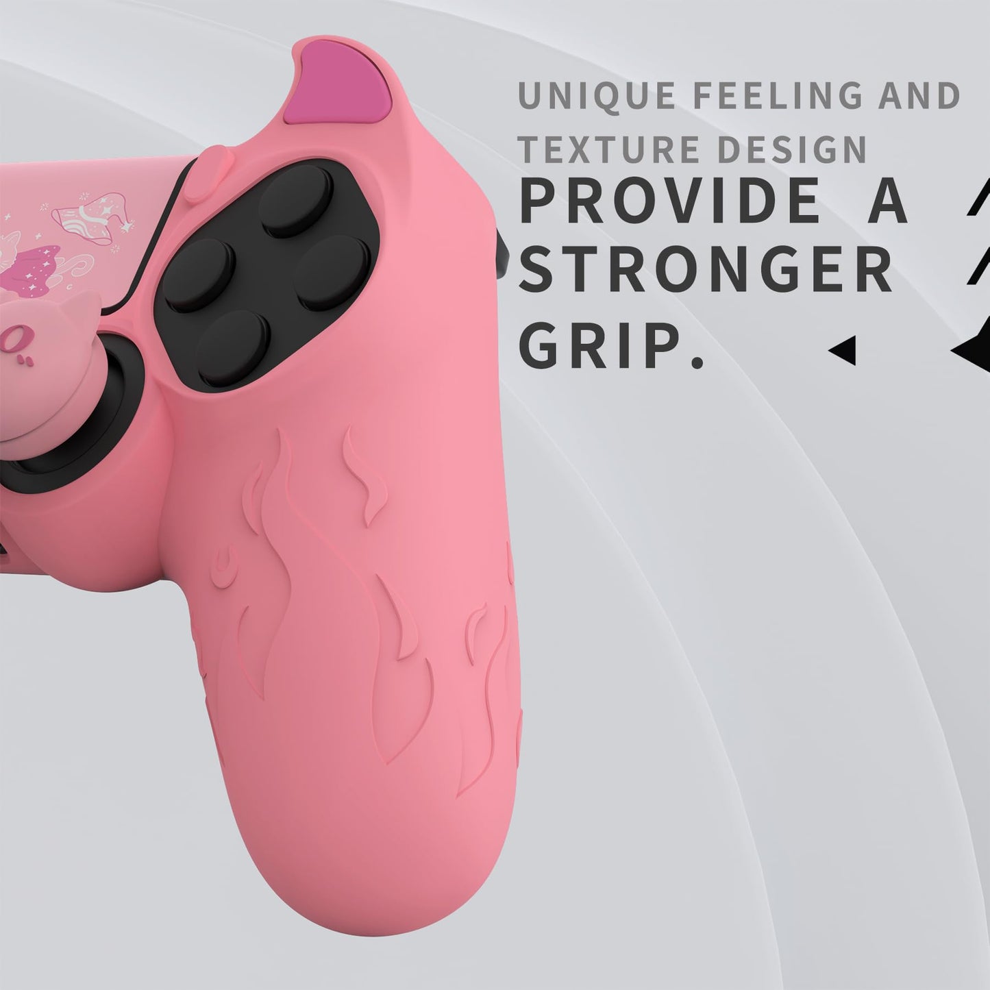 PlayVital PS4 Cute Demon Controller Skin - Pink Silicone Anti-Slip Cover with Thumb Grips, Model BRJP4P003, Compatible with PS4 Slim/Pro