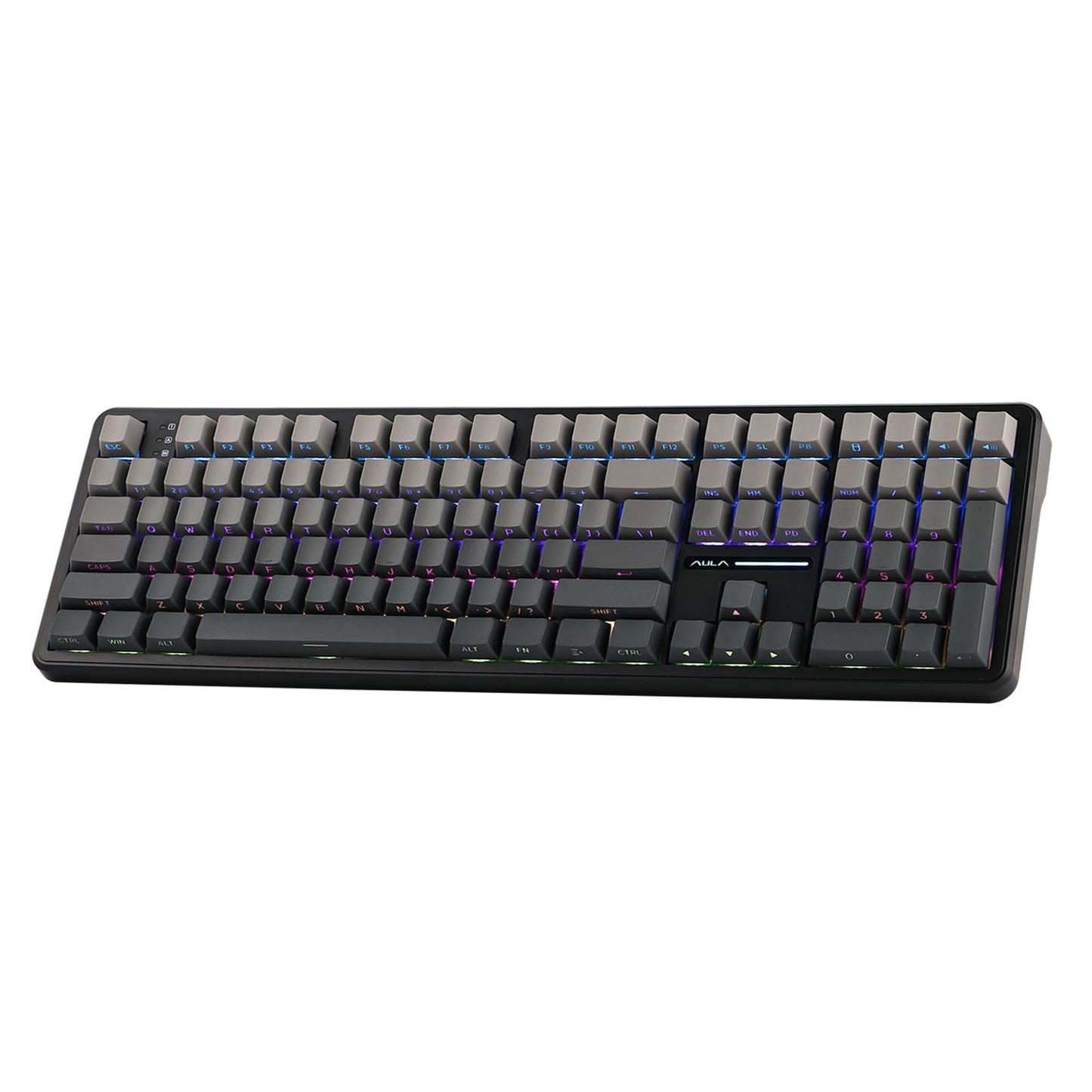 Ematerial nameAKER Aula F108 Wireless Gaming Keyboard Full Size Mechanical Keyboard with 4000mAh Battery 108 Hot-Swappable and Programmable Keys RGB Backlight for Mac/PC/Android (Black Gradient)