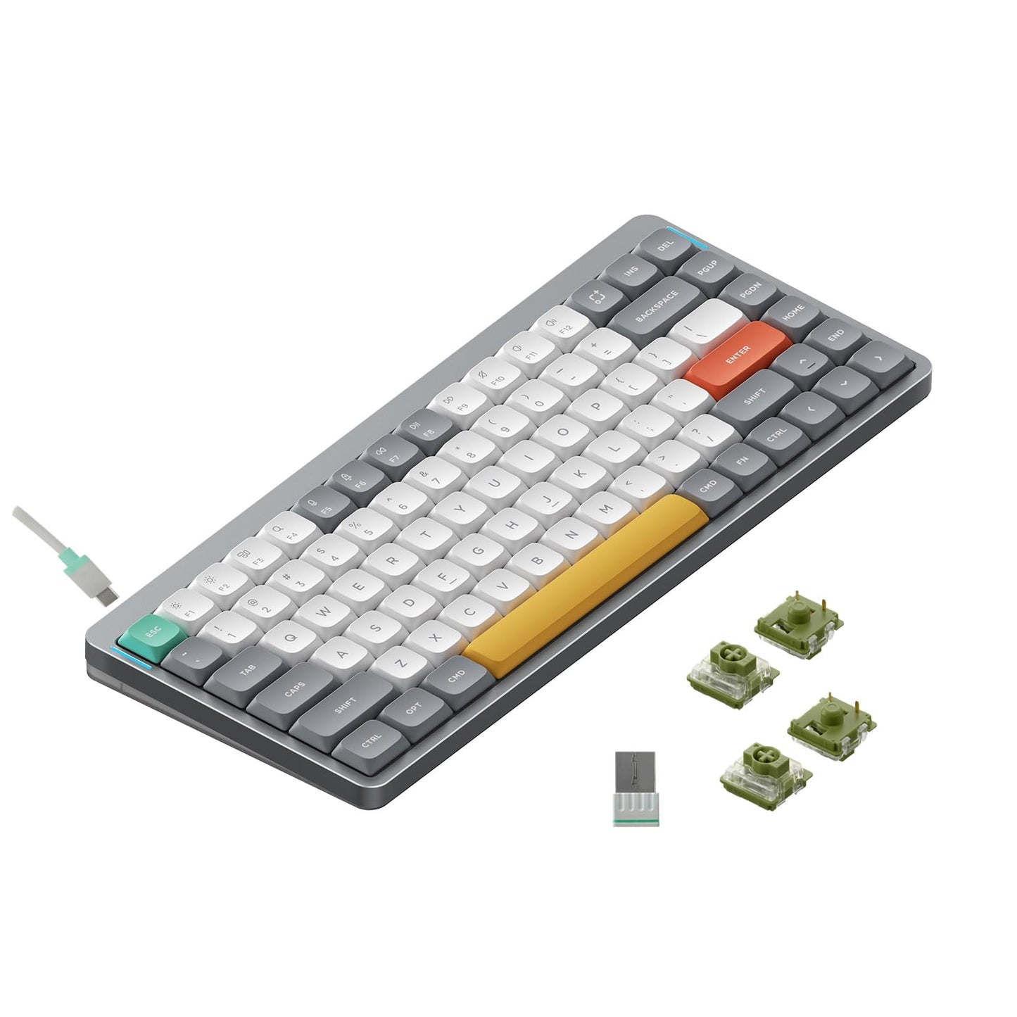 nuphy Air75 V2 Portable 75% Mechanical Keyboard Wireless Keyboard Supports Bluetooth/2.4G/USB-C RGB Gaming Keyboards Compatible with Windows/Mac OS/Linux Systems Grey-Gateron Moss Switch