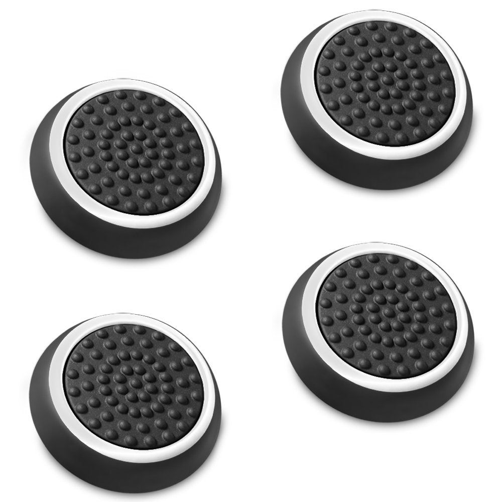 Fosmon Performance Thumb Grips Joystick Caps for PS5 PS4 Xbox One Xbox Series X/S Nintendo Switch Pro - Black/White (2 Pair - 4 Pieces)