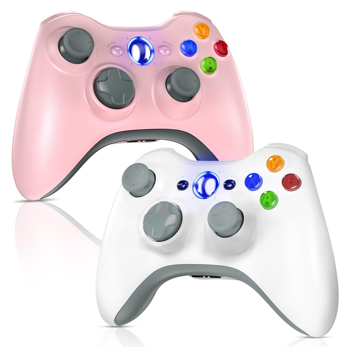 Gamrombo 2 Pack Replacement for Xbox 360 Controller Wireless Controllers Gamepad Upgraded Joystick Compatible with 360 & Slim Windows 11/10/8/7 PC Controller with Dual Shock (White+Pink)