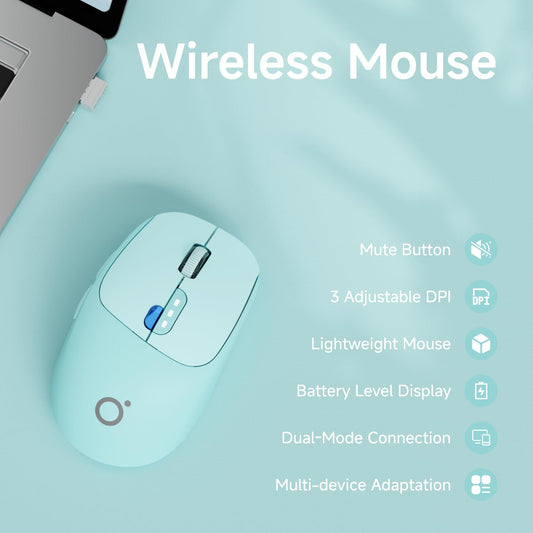 SEUNKWANG Q5 Wireless Mouse - Bluetooth & 2.4G, 1600 DPI, Ergonomic, Quiet, Portable, Blue