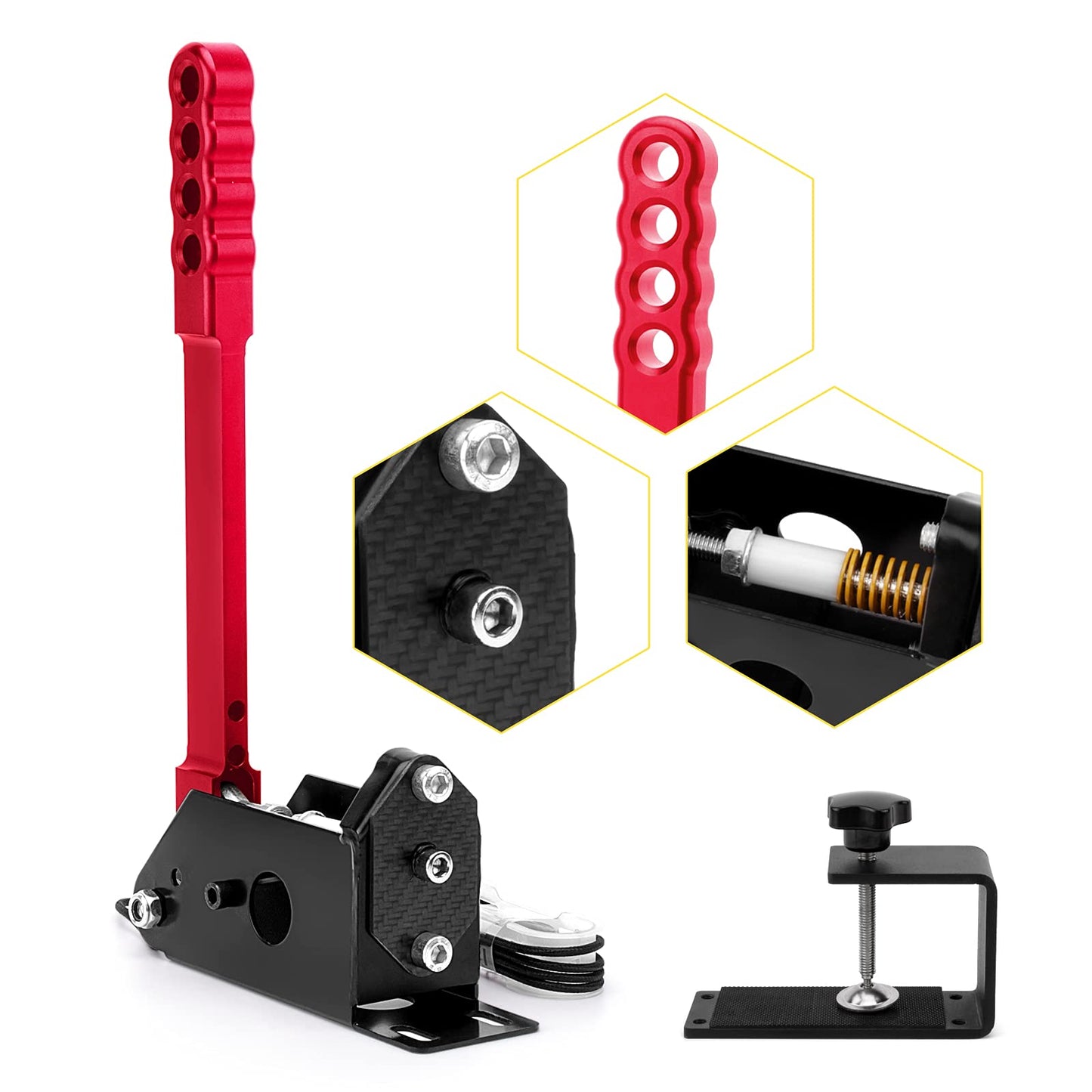 aikeec 64 Bit USB Handbrake PC Handbrake Hall Sensor for PC Widows Sim Racing Games G25 G27 G29 T500 FANATECOSW DIRT RALLY (With Clamp Red)