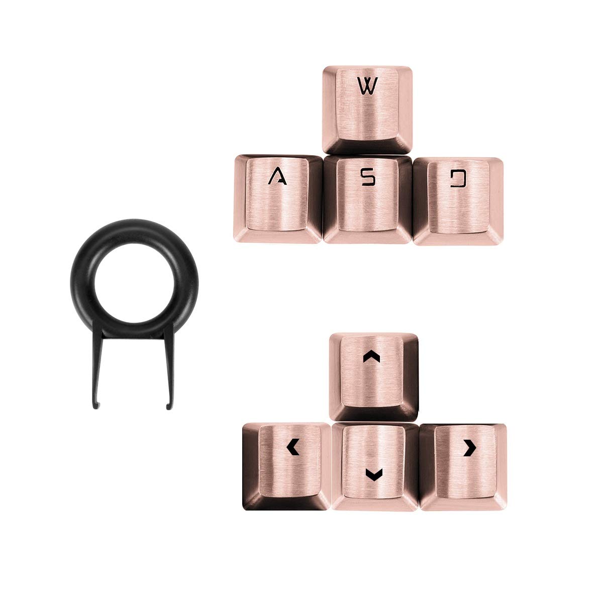 Fitlink FPS & MOBA Gaming Keycaps Durable Stainless Steel Metal Keycap with Key Puller for Mechanical Keyboard Cherry Mx Switch (WASD+Direction Keys Rose Gold)