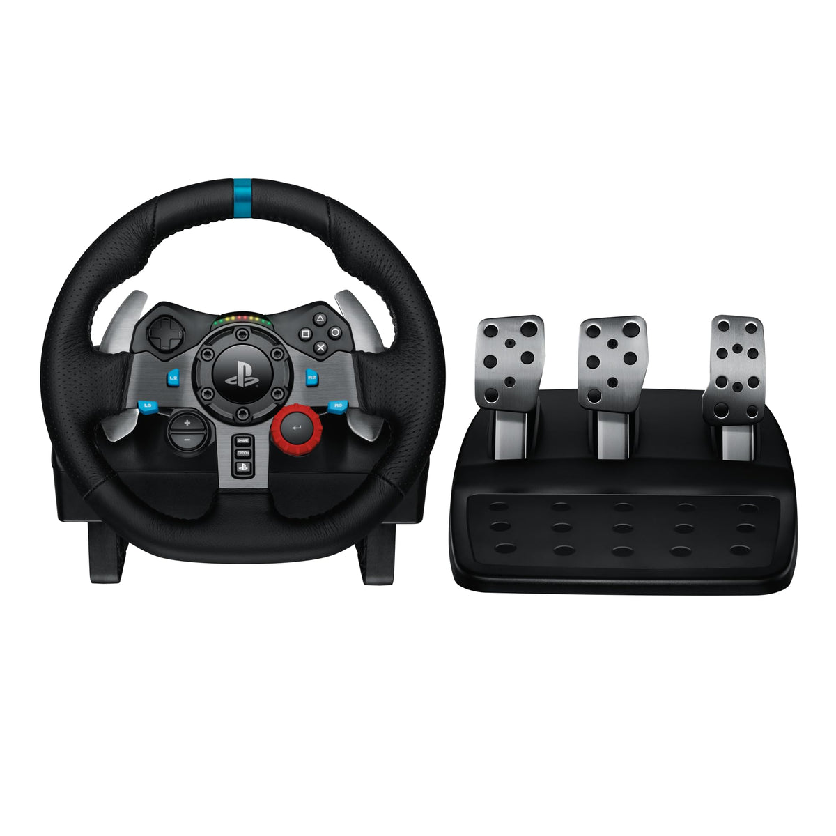 Logitech G29 Driving Force Racing Wheel and Floor Pedals Real Force Feedback Stainless Steel Paddle Shifters Leather Steering Wheel Cover for PS5 PS4 PC Mac - Black