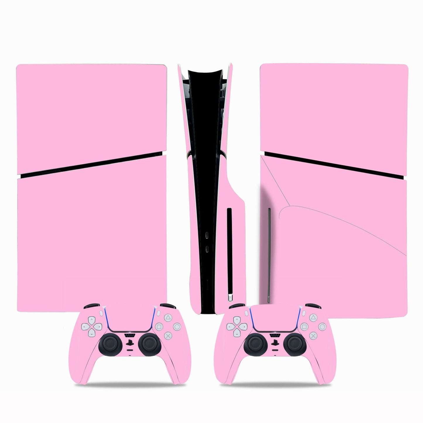 Skin Sticker Compatible with PS5 Slim Disc Console, Protective Vinyl Decal Cover Wrap for Wireless Controller (Pink)