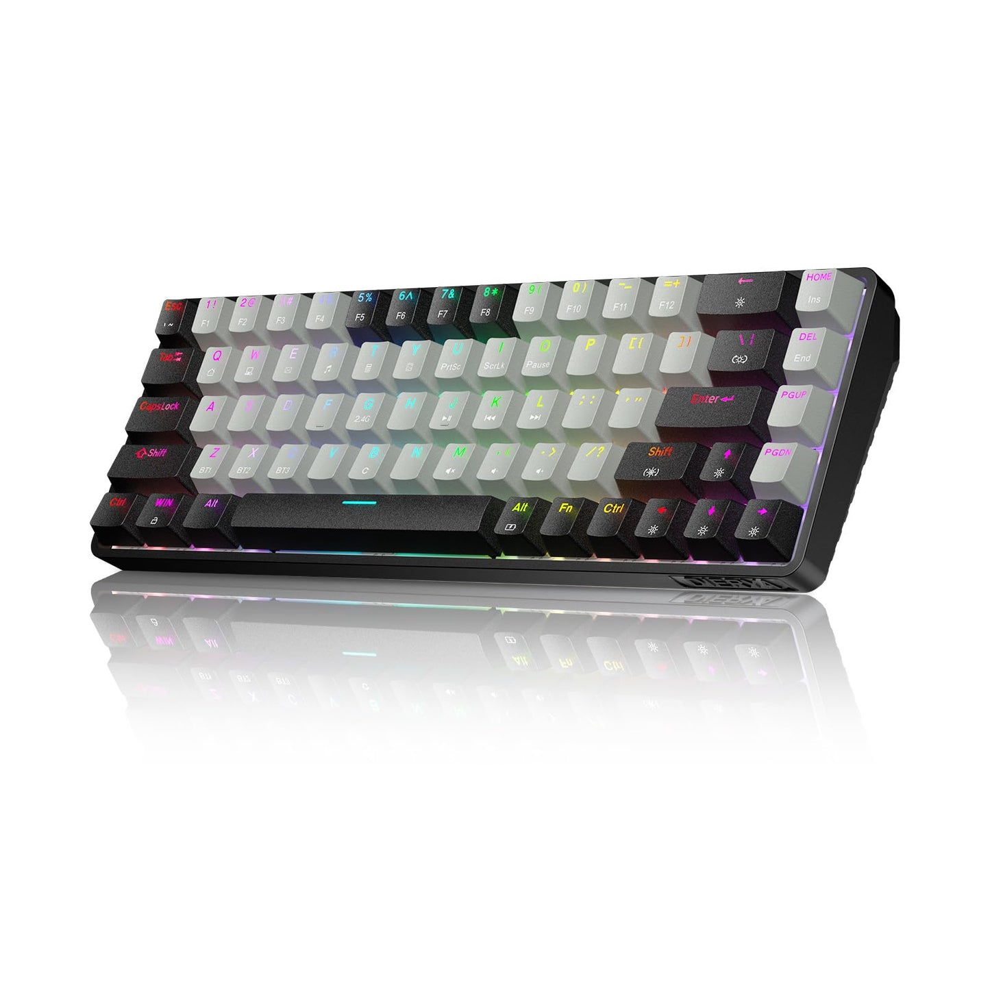 DIERYA DK68 60% Wireless Mechanical Gaming Keyboard 3 Modes Bluetooth/2.4G/USB-C with Clicky Blue Switch RGB Backlit Anti-Ghosting 68-Key Compact mini Keyboard for Windows/macOS/Linux- Black/Grey