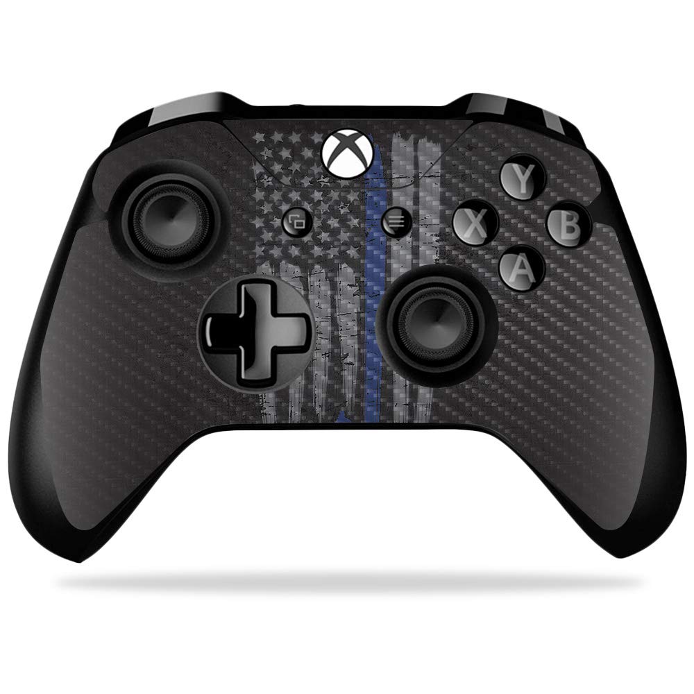 MightySkins Carbon Fiber Skin for Microsoft Xbox One X Controller - Thin Blue Line K9 | Protective Durable Textured Carbon Fiber Finish | Easy to Apply Remove and Change Styles | Made in The USA