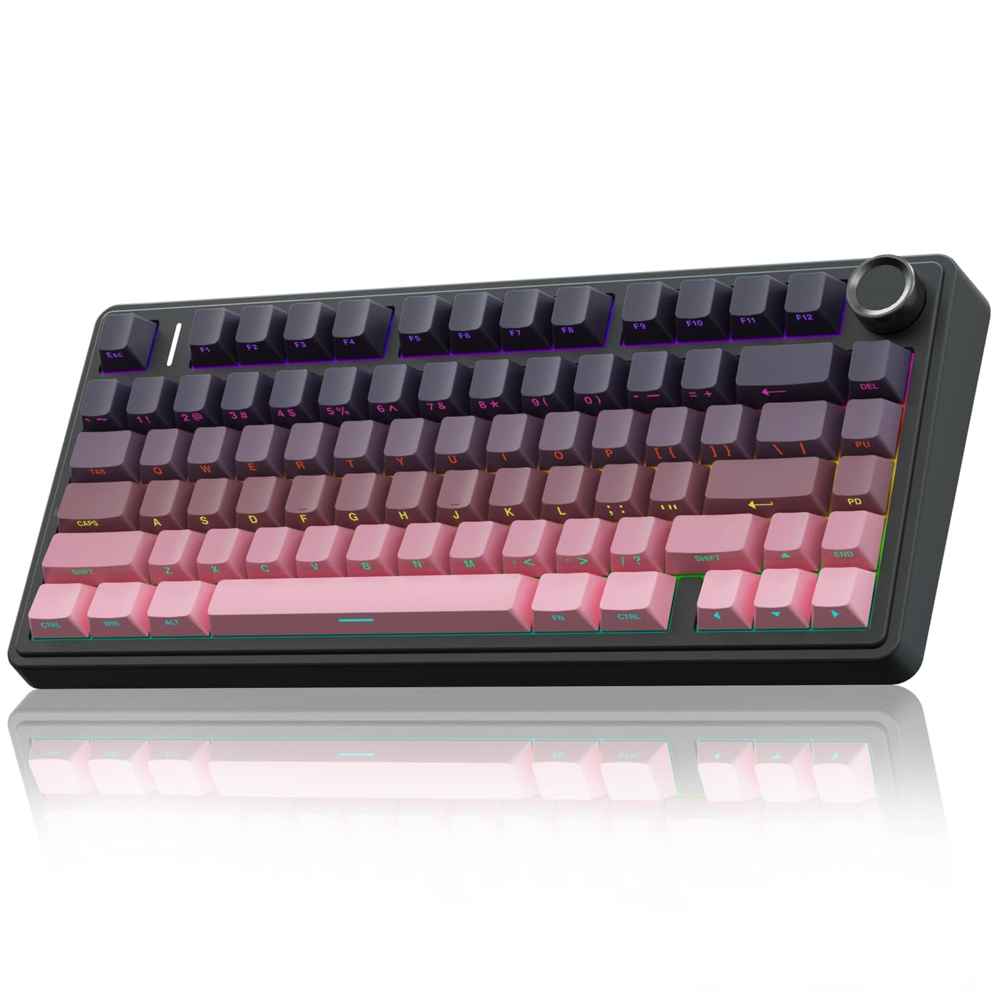 AULA F75 Pro Wireless Mechanical Keyboard 75% Hot Swappable Custom Keyboard RGB Backlit Pre-lubed Reaper Switches Side Printed PBT Keycaps Mechanical Gaming Keyboards Pink&Black