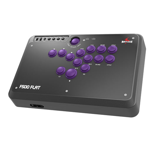 MAYFLASH F500 FLAT Fight Stick - Arcade Controller for PS4, Xbox, PC, 14.17"x9.06"x1.97", Black and Purple, Model MT-010