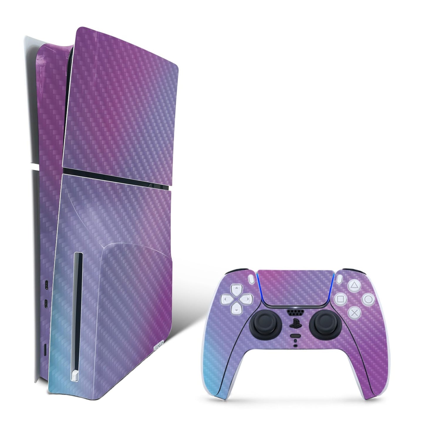 MightySkins Carbon Fiber Skin for PS5 Playstation 5 Slim Disc Edition Bundle - Purple Fog Protective Durable Textured Carbon Fiber Finish Easy to Apply Made in The USA