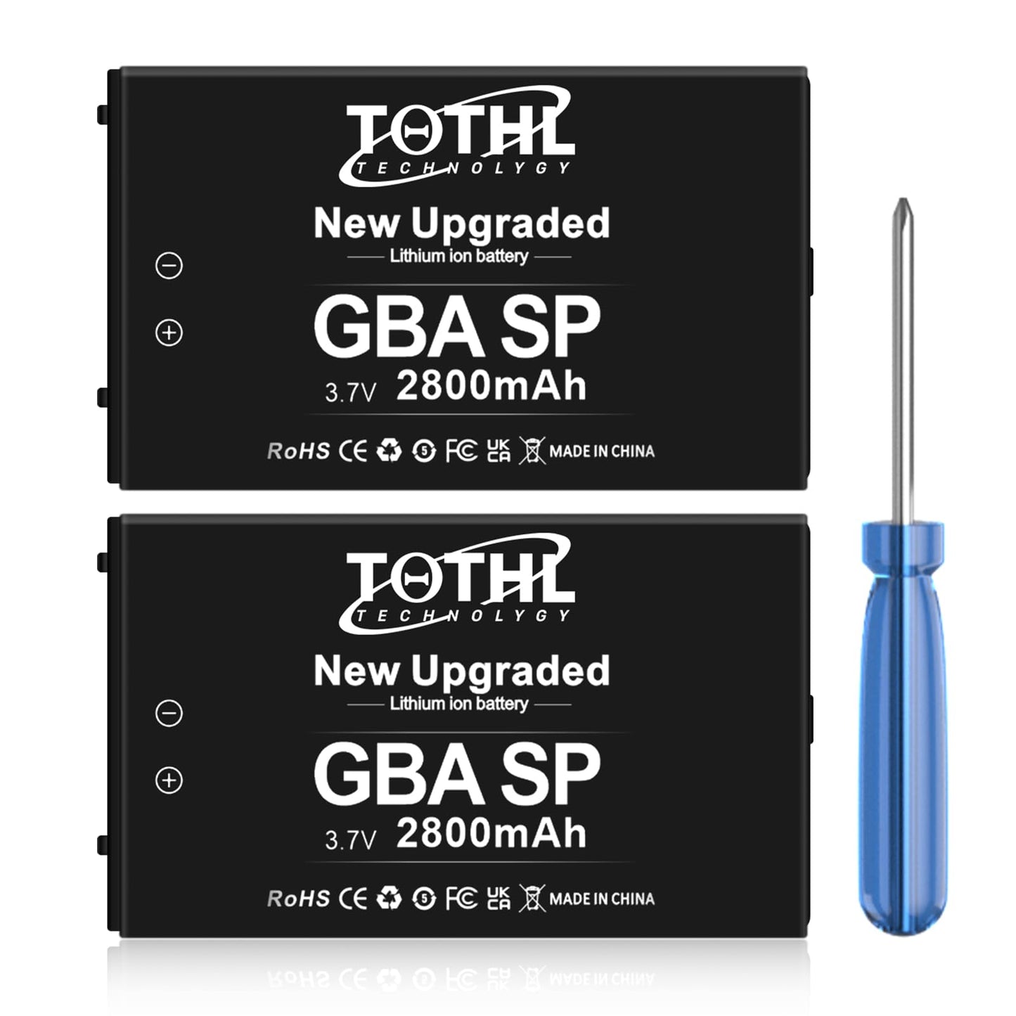 TQTHL 1-Packs GBA SP Battery Upgraded (2800mAh) Ultra High Capacity Rechargeable Lithium-ion Battery Replacement for GBA SP AGS-001 SAM-003 with Tool Pack Kit (1)