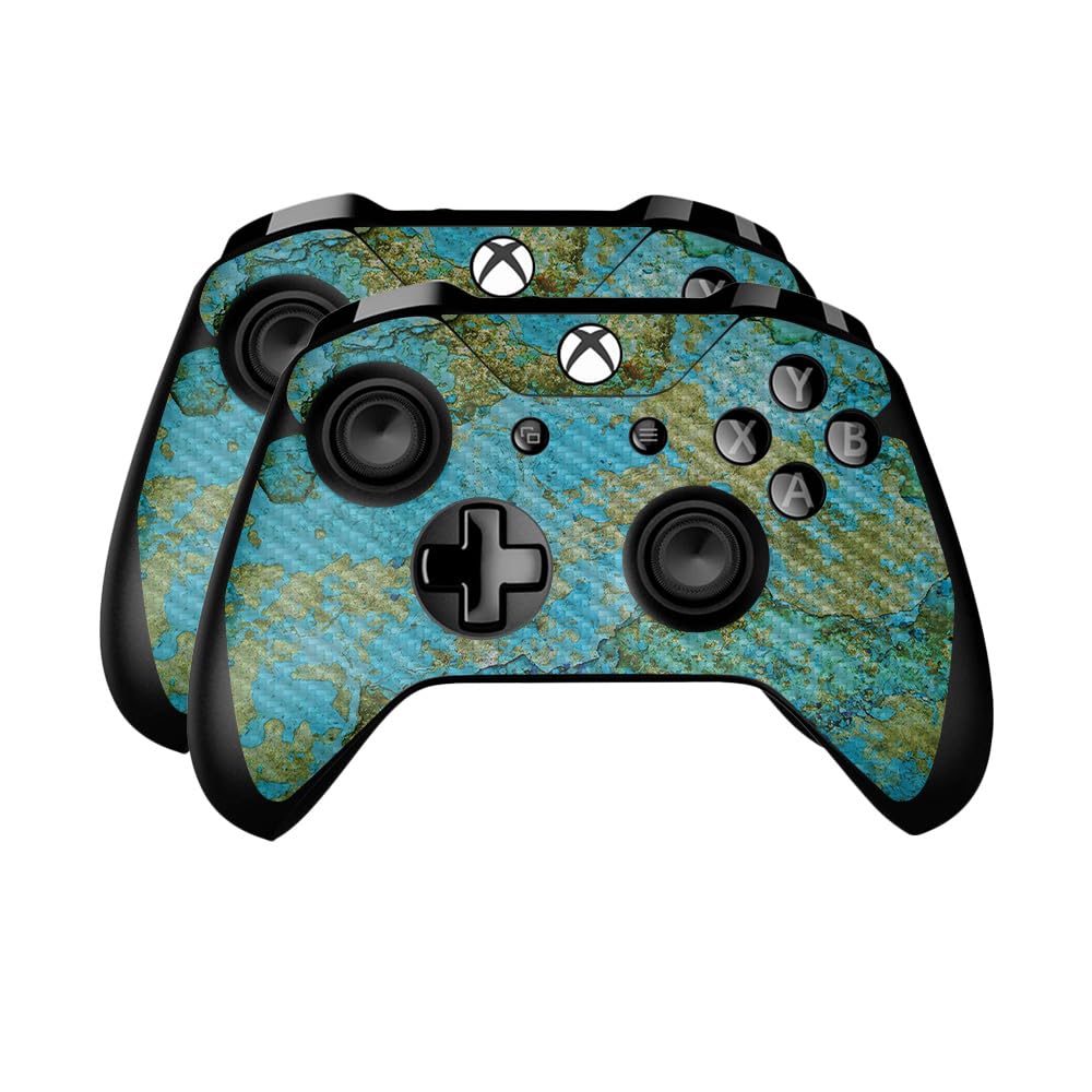 Carbon Fiber Skin Compatible with Microsoft Xbox One Controller (2 Pack) - Teal Marble - Premium 3M Vinyl Protective Wrap Decal Cover - Easy to Apply | Crafted in The USA by MightySkins